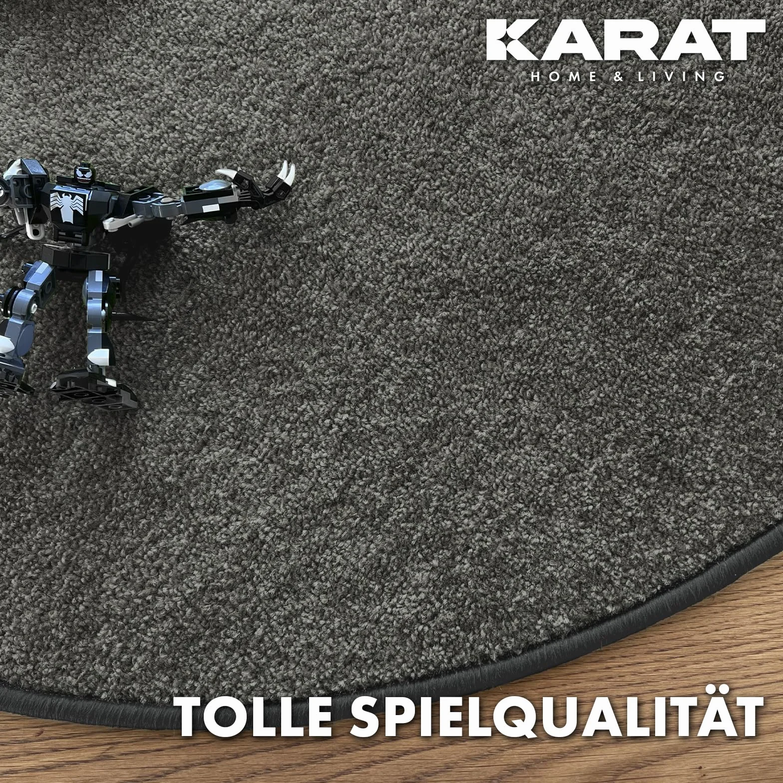 KARAT Okrągły dywan Ø 50 cm, antracyt – nowoczesny, puszysty welurowy dywan z krótkim włosiem do pokoju dziecięcego – dywan do zabawy, dywan dla dzieci, krokodyl