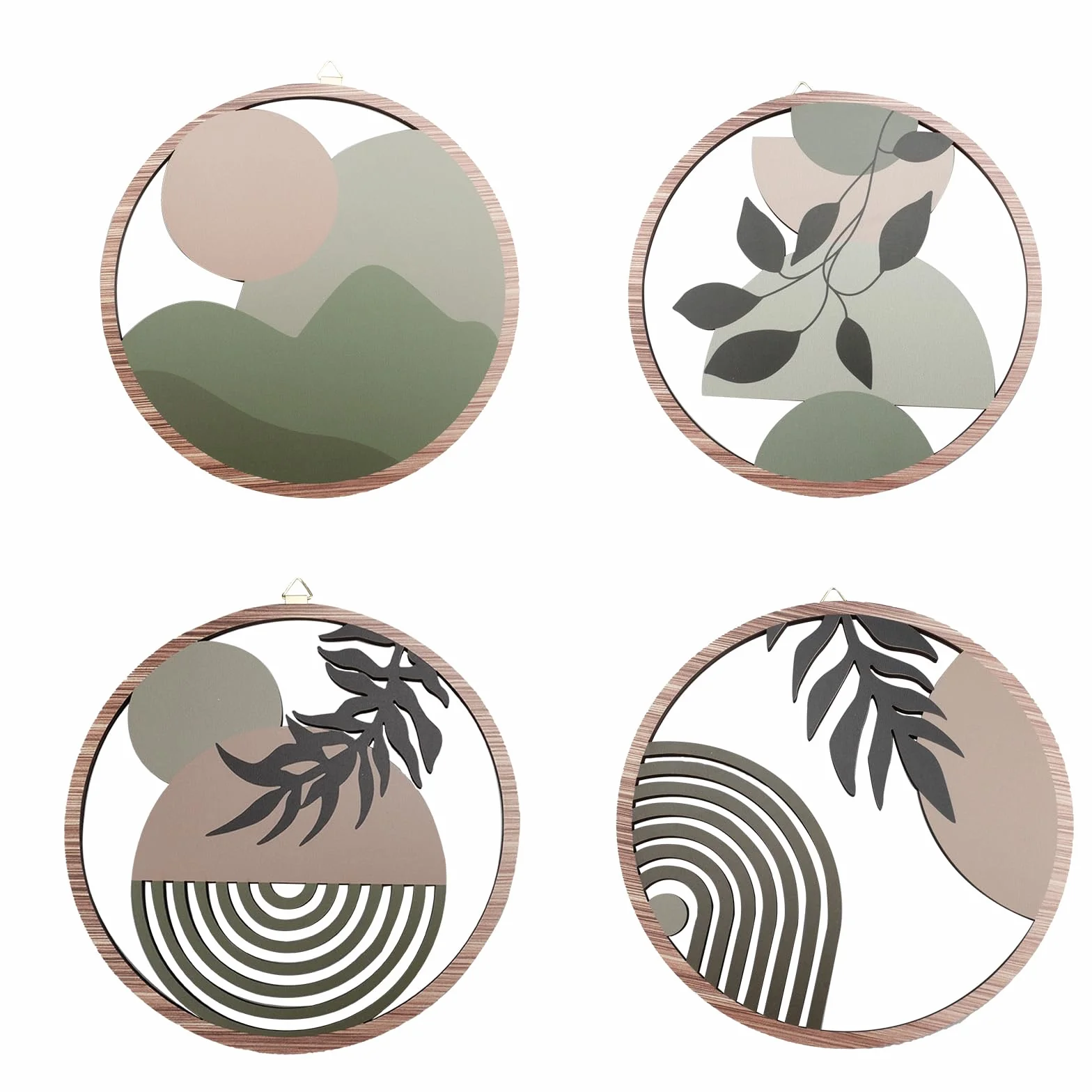 YunBey Zestaw 4 dekoracji parete w stylu boho, okrągła drewniana dekoracja botaniczna, dekoracja ścienna z nadrukiem w wysokiej rozdzielczości do salonu, sypialni, jadalni itp