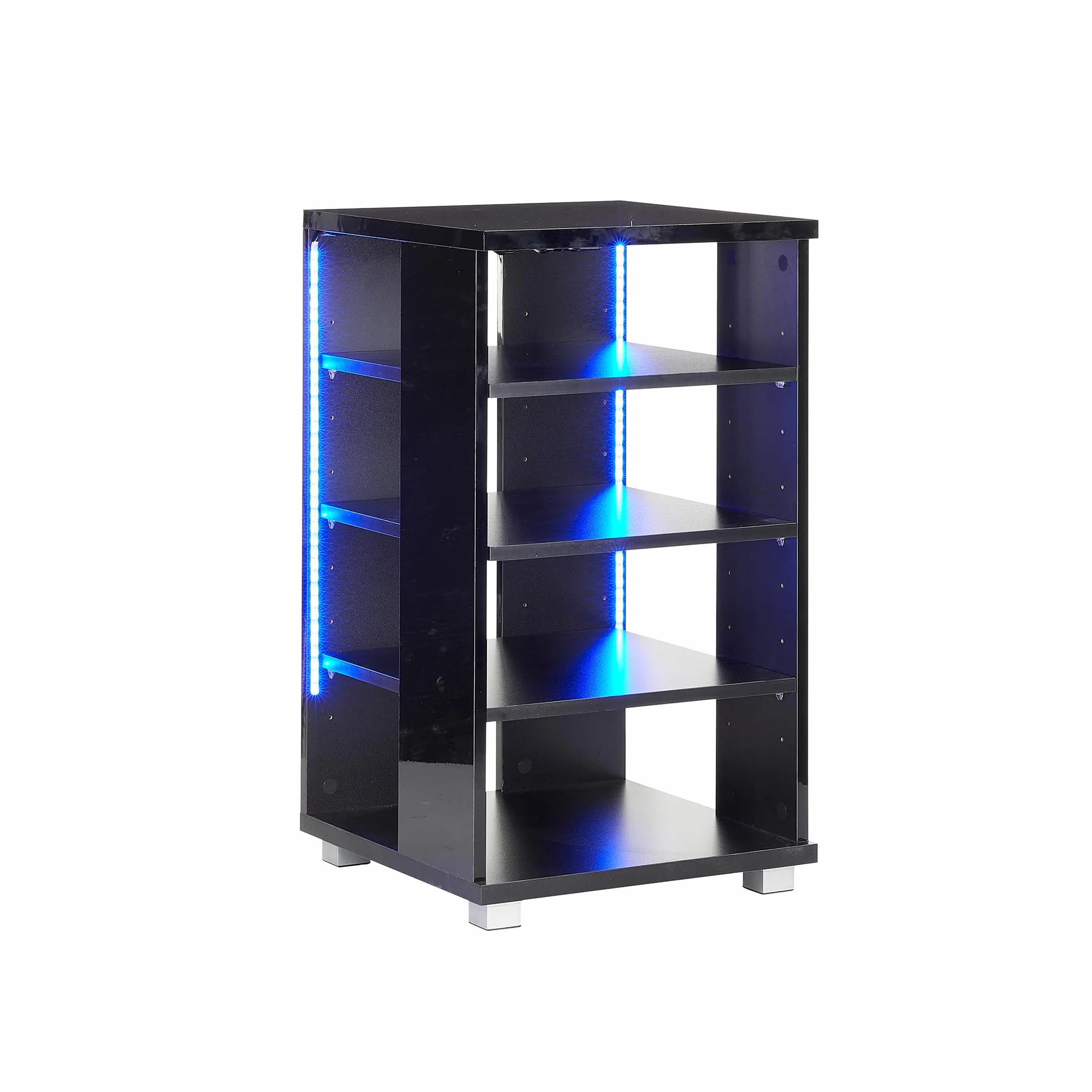 Stojak Hi-Fi z 5 półkami AV, nowoczesny stojak na konsolę pod telewizor z regulowanymi półkami, biały regał do przechowywania Hi-Fi ze światłami LED RGB, stojak do odtwarzacza płyt, głębokość 50 cm