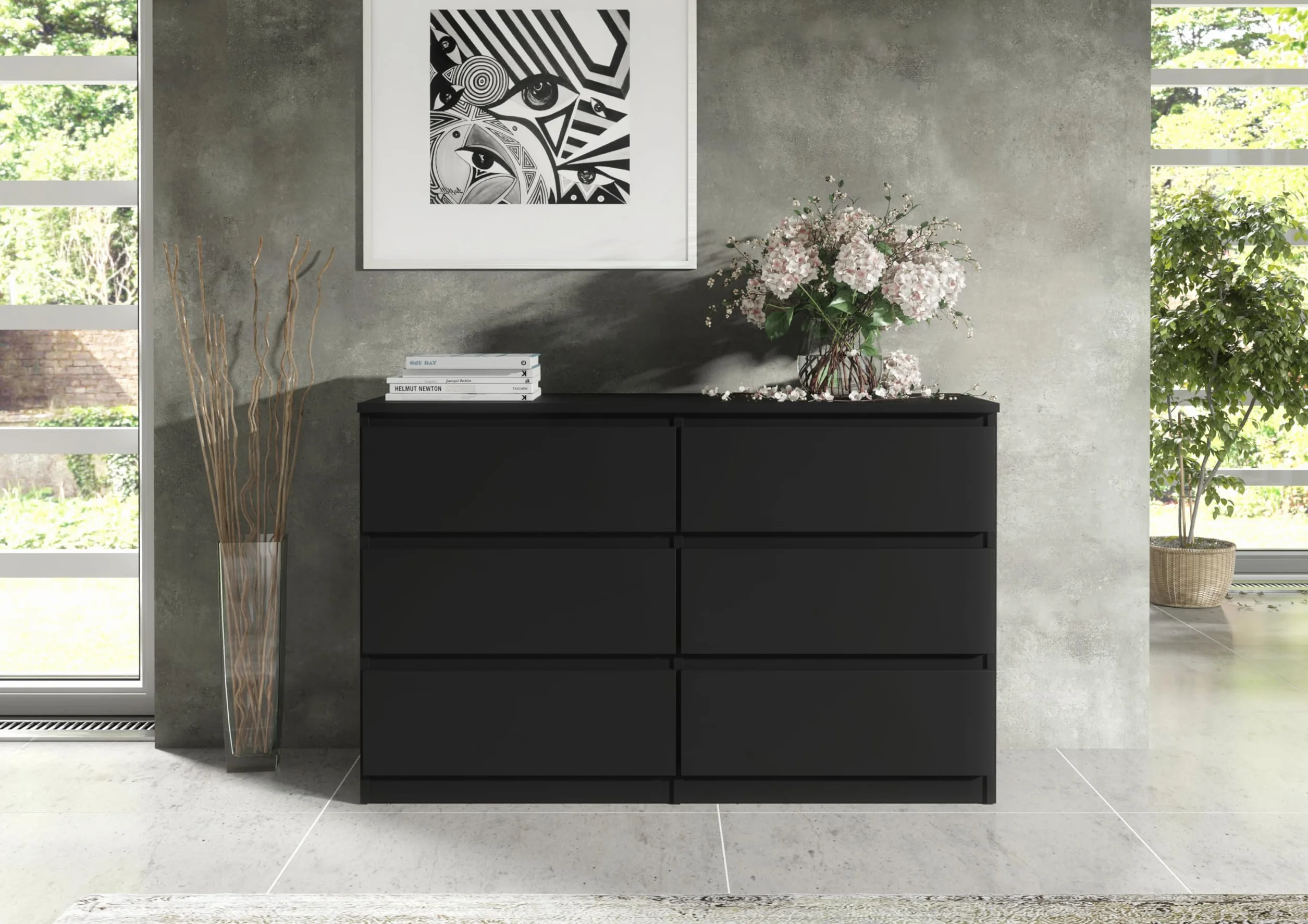 meble masztalerz Komoda Czarna Mat z 6 szufladami - 120x78,5x39 cm - Komoda do salonu, sypialni - Szafka z szufladami - Komoda z szufladami - 120 cm