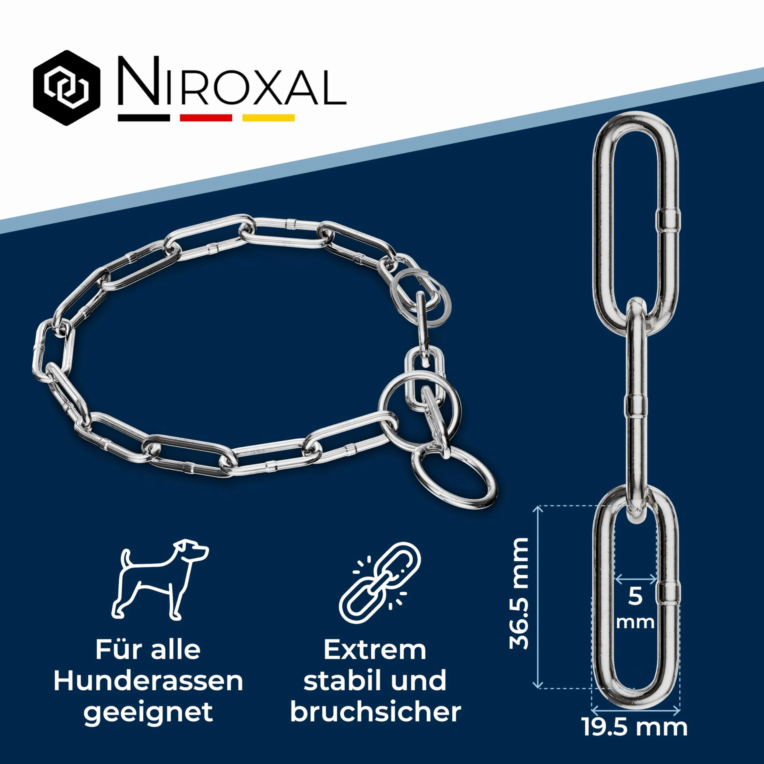 Łańcuszek dla psa ze stali nierdzewnej V4A 53-56 cm 5 mm 67 cm z blokadą ciągnącą