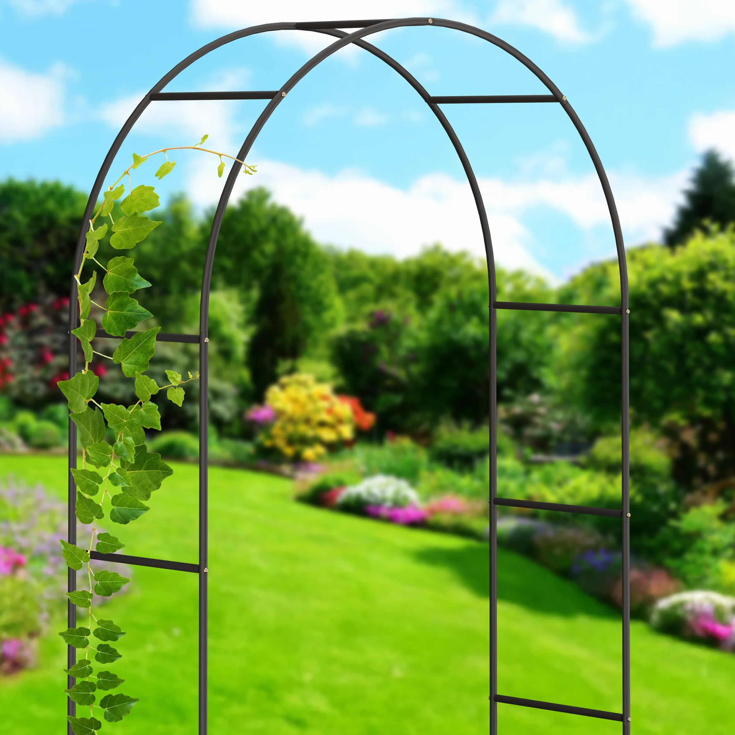 Relaxdays metalowa pergola, ogrodowa podpora do kwiatów, stal malowana proszkowo, łuk na róże, odporna na deszcz, czarna