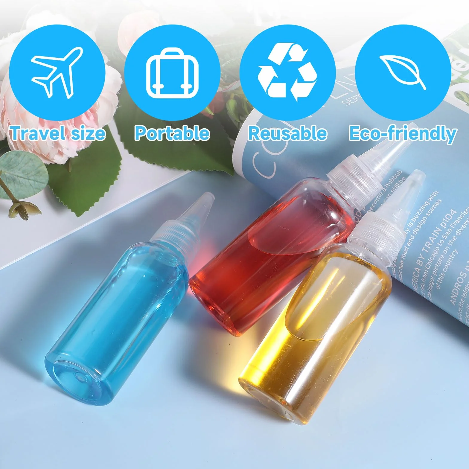 8 sztuk butelek wyciskanych z tworzywa sztucznego, uniwersalne butelki z tworzywa sztucznego, 60 ml, plastikowa butelka do wyciskania, bez wycieków, z nakrętkami do ketchupu, sosu sojowego, przypraw,