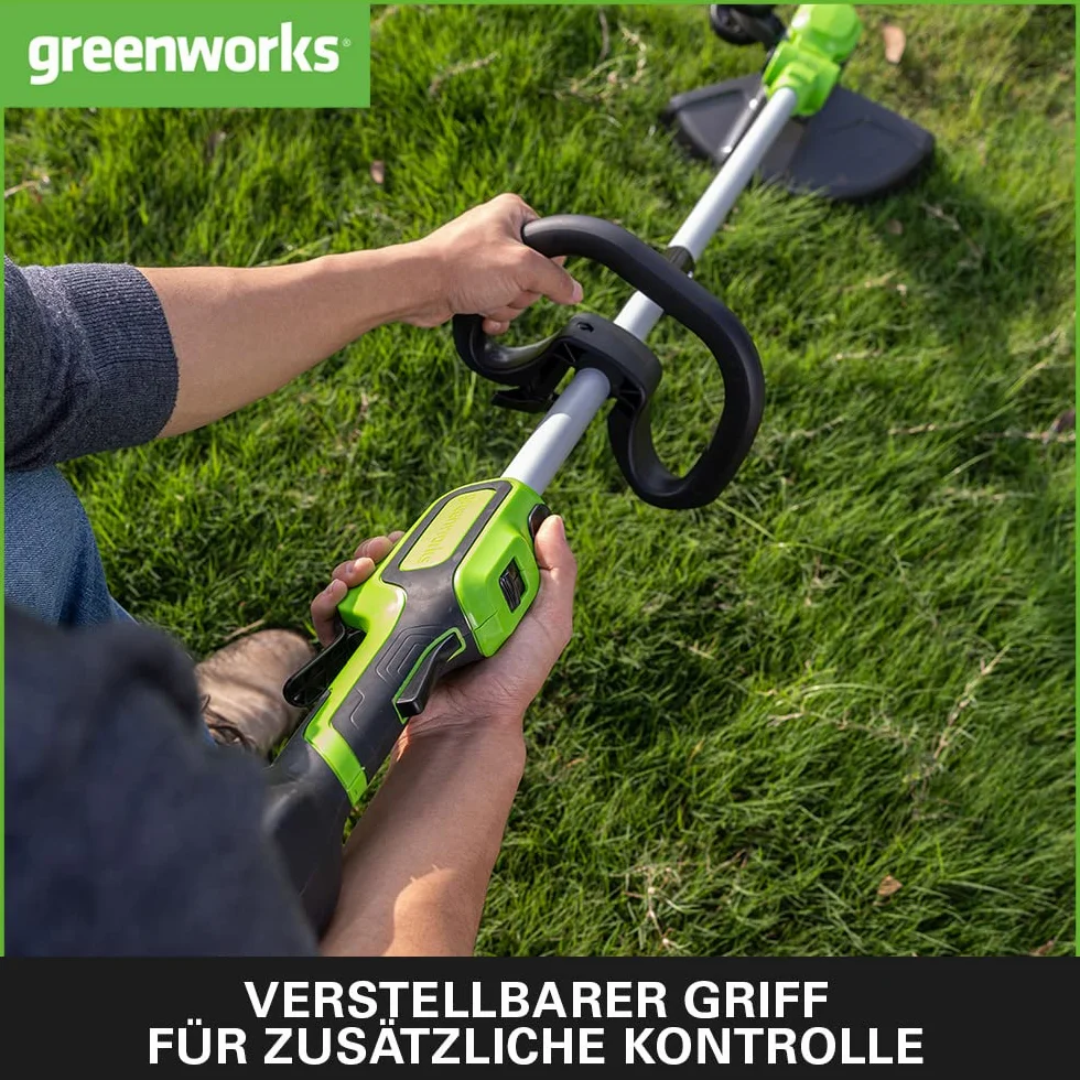 Greenworks GD24LT33K4 Akumulatorowa Podkaszarka Krawędziarka z Kołem do Małych i Średnich Ogrodów, Szerokość Cięcia 33 cm, Automatyczny Wysuw Żyłki Nylonowej 2 mm, Baterii 24V 4Ah i Ładowarki
