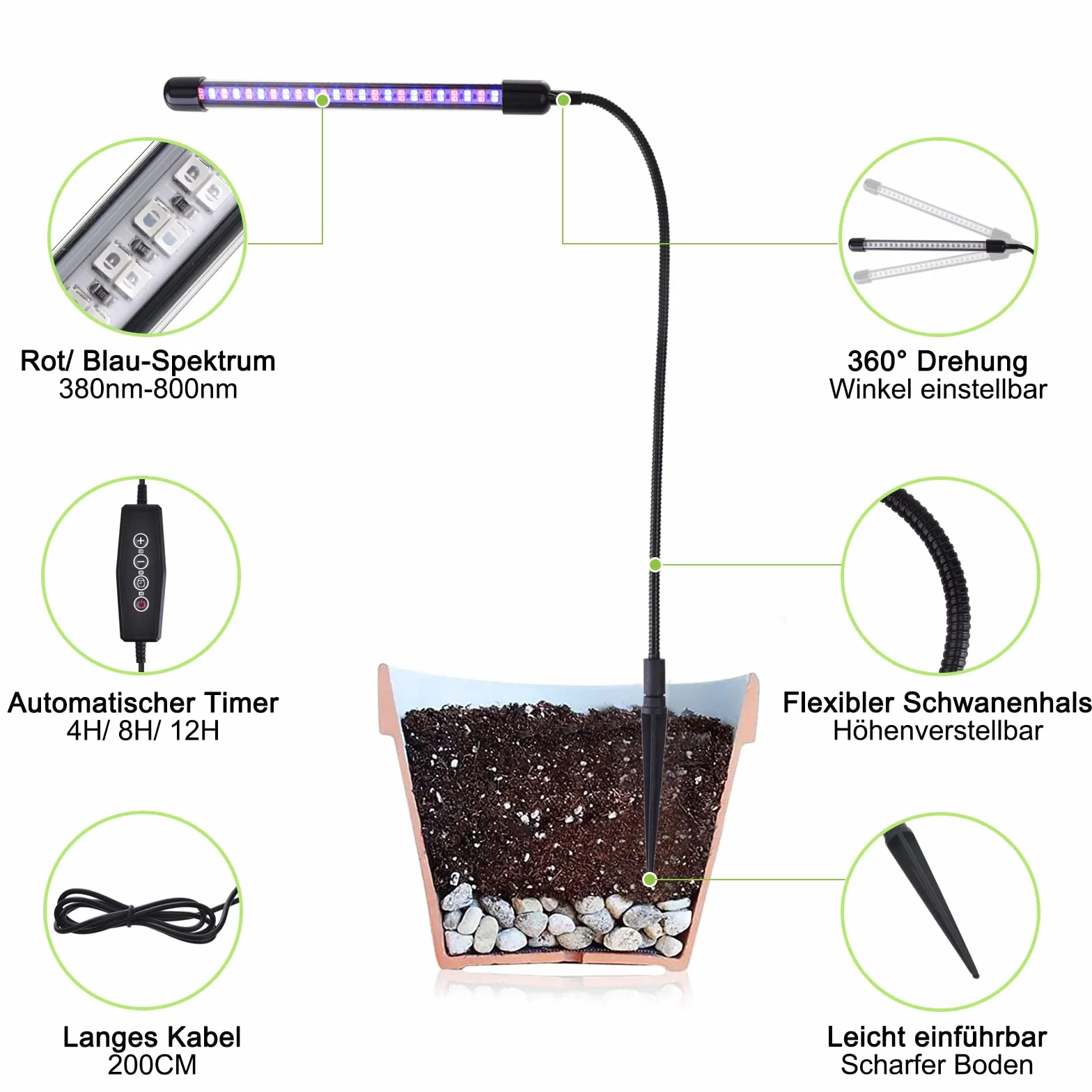 iZELL 48 LED lampa roślinna z ładowarką USB (1 paczka)