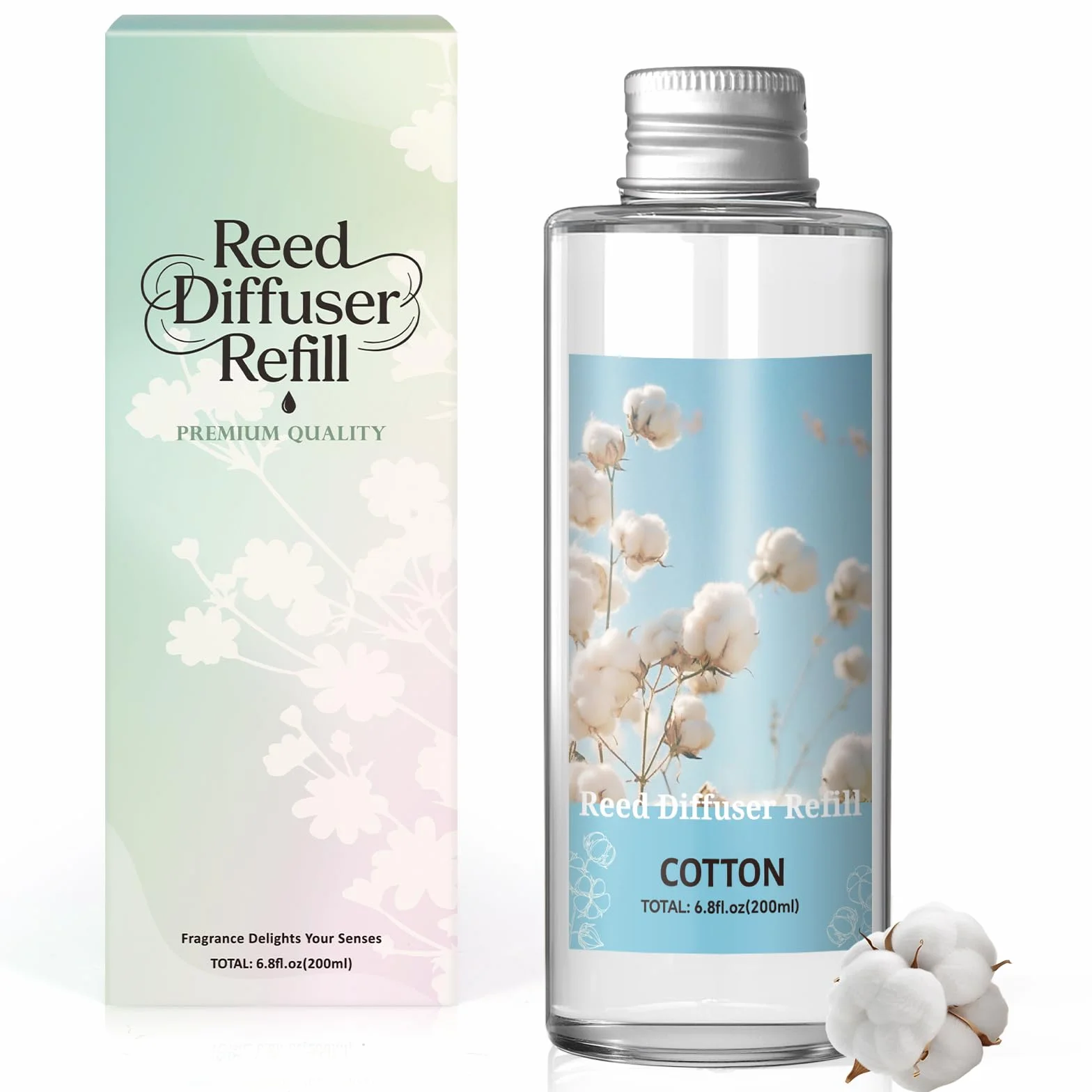 SCENTORINI Zapach do pomieszczeń, zapach bawełny, 200 ml, butelka uzupełniająca do dyfuzora, długotrwały aromat uzupełniający do salonu, sypialni, łazienki