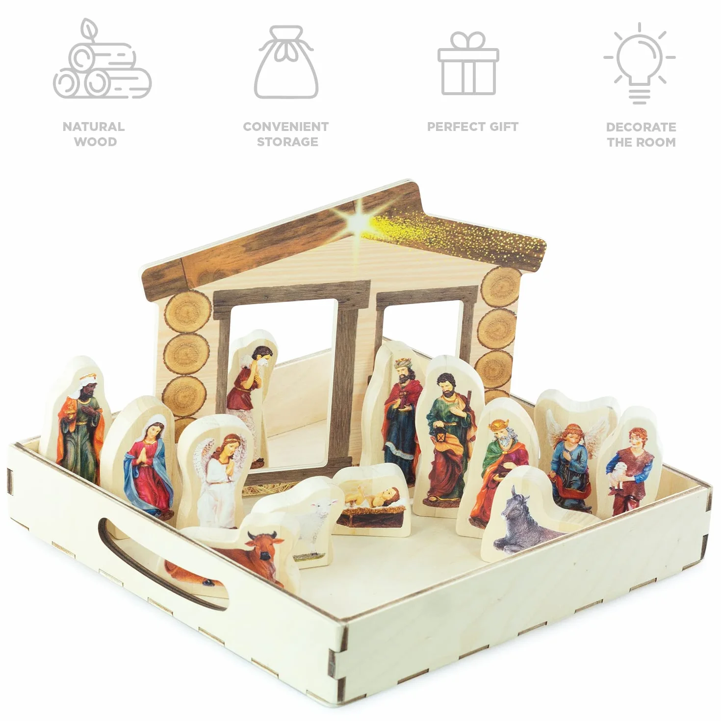 Ulanik Pamiątka 14 sztuk Drewniane Boże Narodzenie szopka Zestaw Home Decor Kolekcja dla kryty wyświetlacz Christmas Story dekoracji