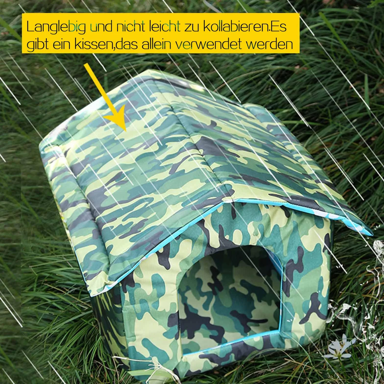Domek dla kotów na zewnątrz, wodoszczelny, zimoodporny, z przezroczystą zasłoną, S, zielony kamuflaż