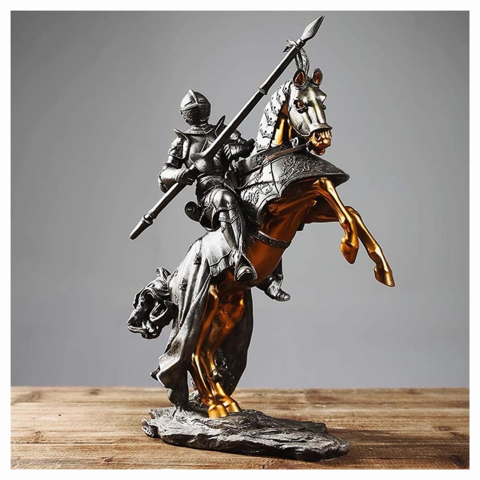 rzeźba artystyczna rodzina rzeźba artystyczna figurki dekoracja biurowa w domu statua rycerz statua Ornament zbroja średniowieczna rzeźba na koniu kolekcjonerska dekoracja figurka prezent do d