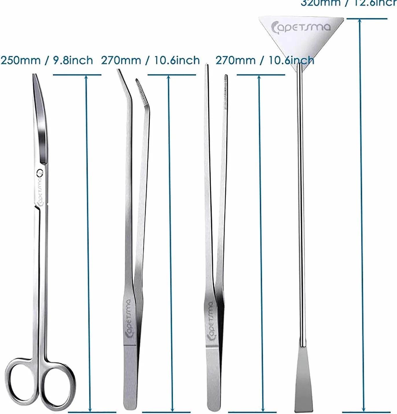 Capetsma Aquascaping Tools, długie narzędzia ze stali nierdzewnej, zestaw startowy do akwarium