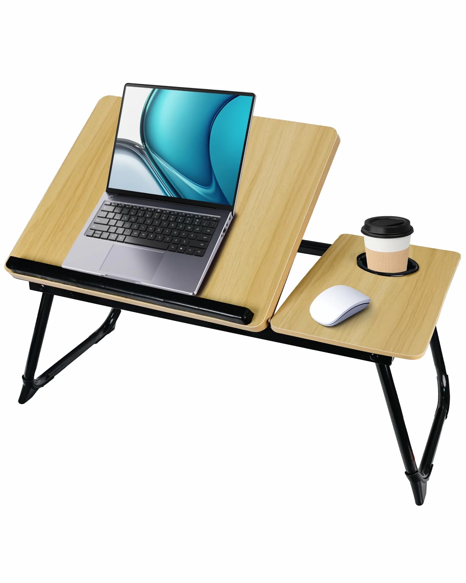 Stół Kość słoniowa Śniadanie Składany Stół Łóżko Regulowany i Przenośny dla Laptopa PC Uchwyt Notebook Tablet 60x40x28cm (Kość słoniowa)