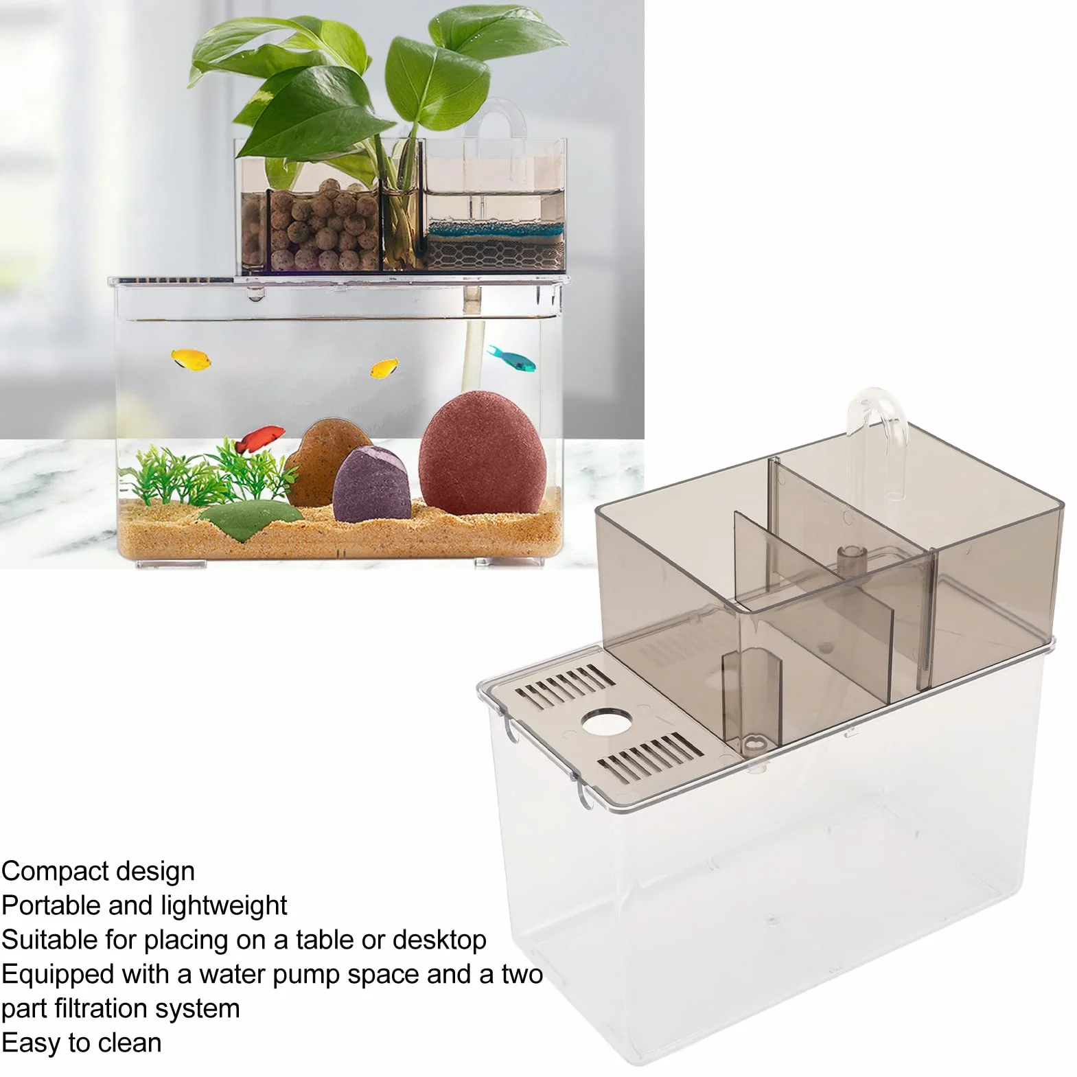 Betta Fish Tank, Fish Tank Bowl Przezroczysty Łatwe Czyszczenie Lekki Mały Zestaw Startowy do Akwarium Mała Złota Rybka Miska dla Betta Fish Żółw Gad