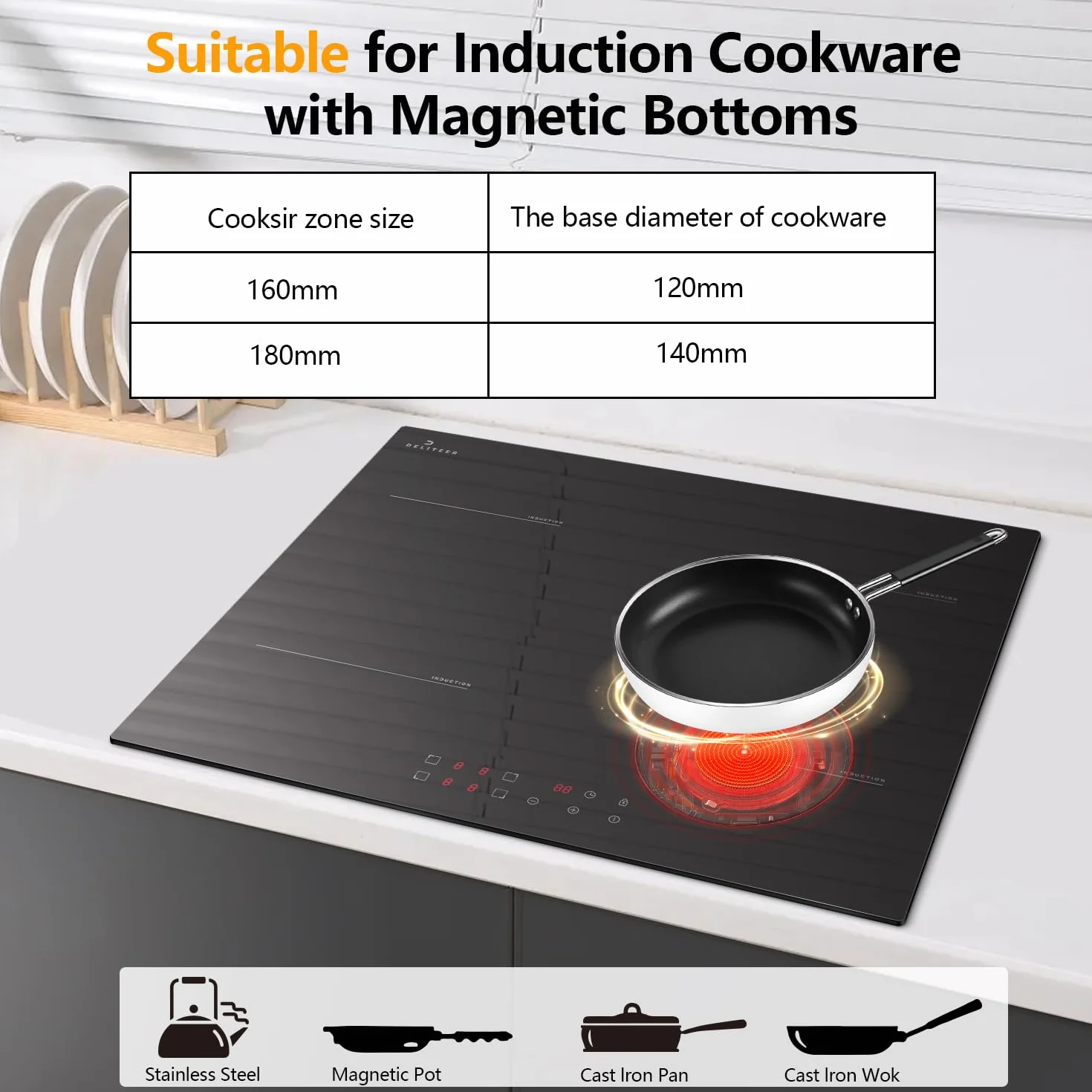 Płyta indukcyjna 4 płyty z wtyczką, indukcyjna płyta kuchenna Autark 16 A, gniazdo wtykowe 3500 W, 59 cm do zabudowy, płyta kuchenna, 4 płyty grzewcze, blokada bezpieczeństwa, 220 V