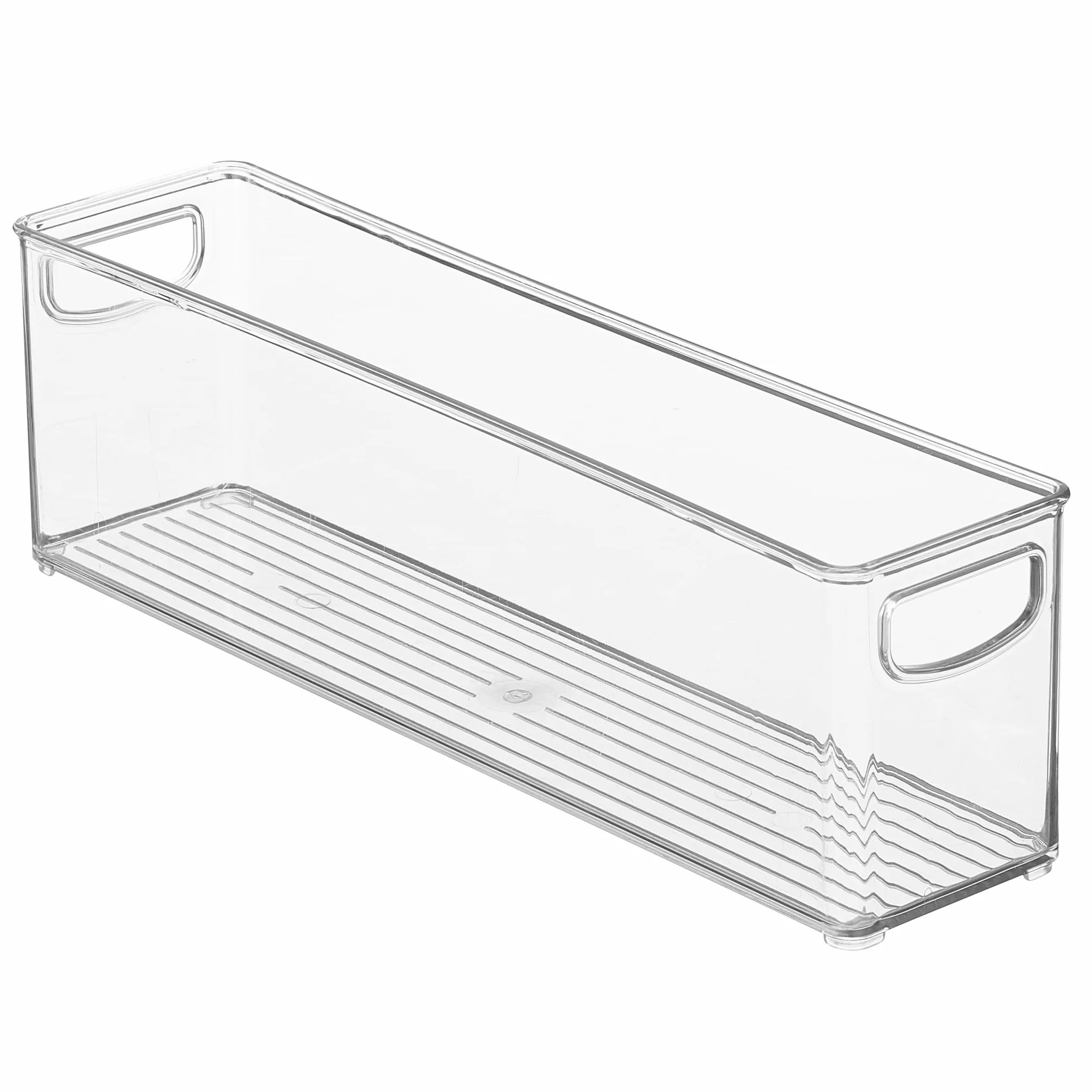 iDesign 4-częściowe plastikowe pojemniki do przechowywania spiżarni i kuchni, organizer do zamrażarki i lodówki z uchwytami łatwymi do trzymania, 4 sztuki, przezroczyste