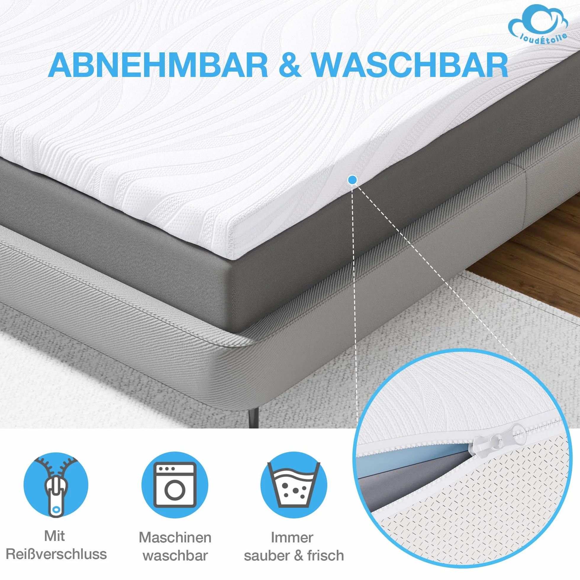 Nakładka na materac 160x200 cm – 7.5 cm pianka memory, miękka i wygodna nakładka nawierzchniowa z pianki Visco, ergonomiczne podparcie, idealna na łóżko, kanapę lub do kampera