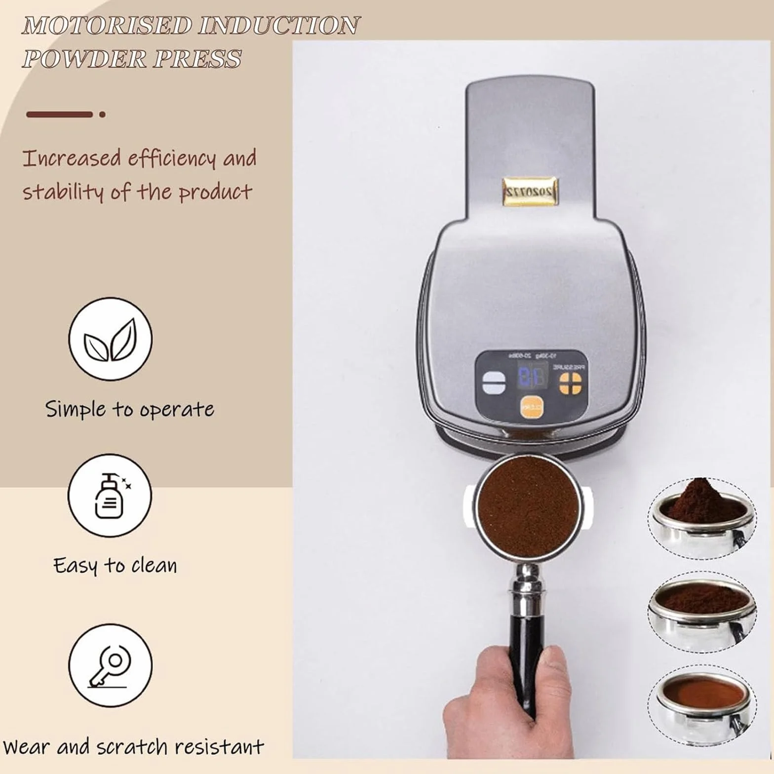 Ubijak do kawy 58 mm – automatyczna prasa do kawy ziarnistej espresso – 10–30 kg, regulowane ciśnienie – narzędzie do kawy – łatwe czyszczenie – do kawiarni i użytku domowego (czarny)