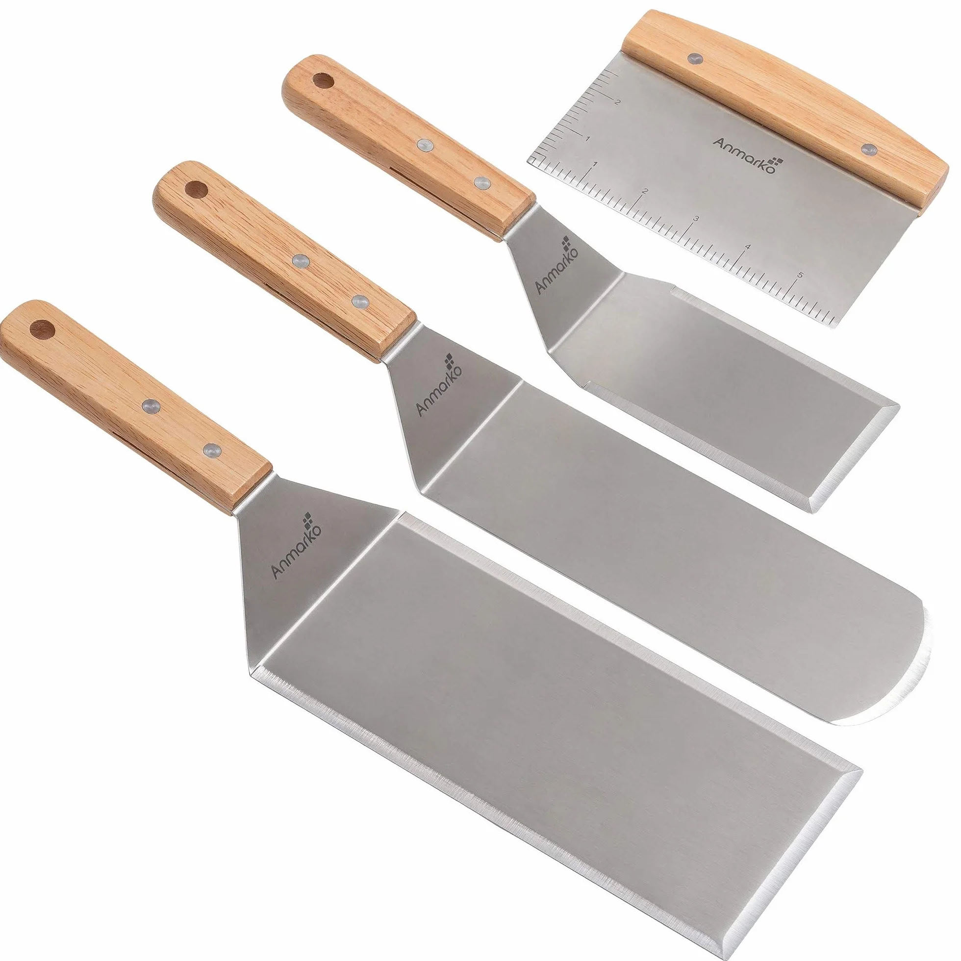 Zestaw metalowych szpatułek Teppaniyaki ze stali nierdzewnej, szpatułka do grilla, płaska, do naleśników, metalowe przybory, do grilla żeliwnego, klasa komercyjna