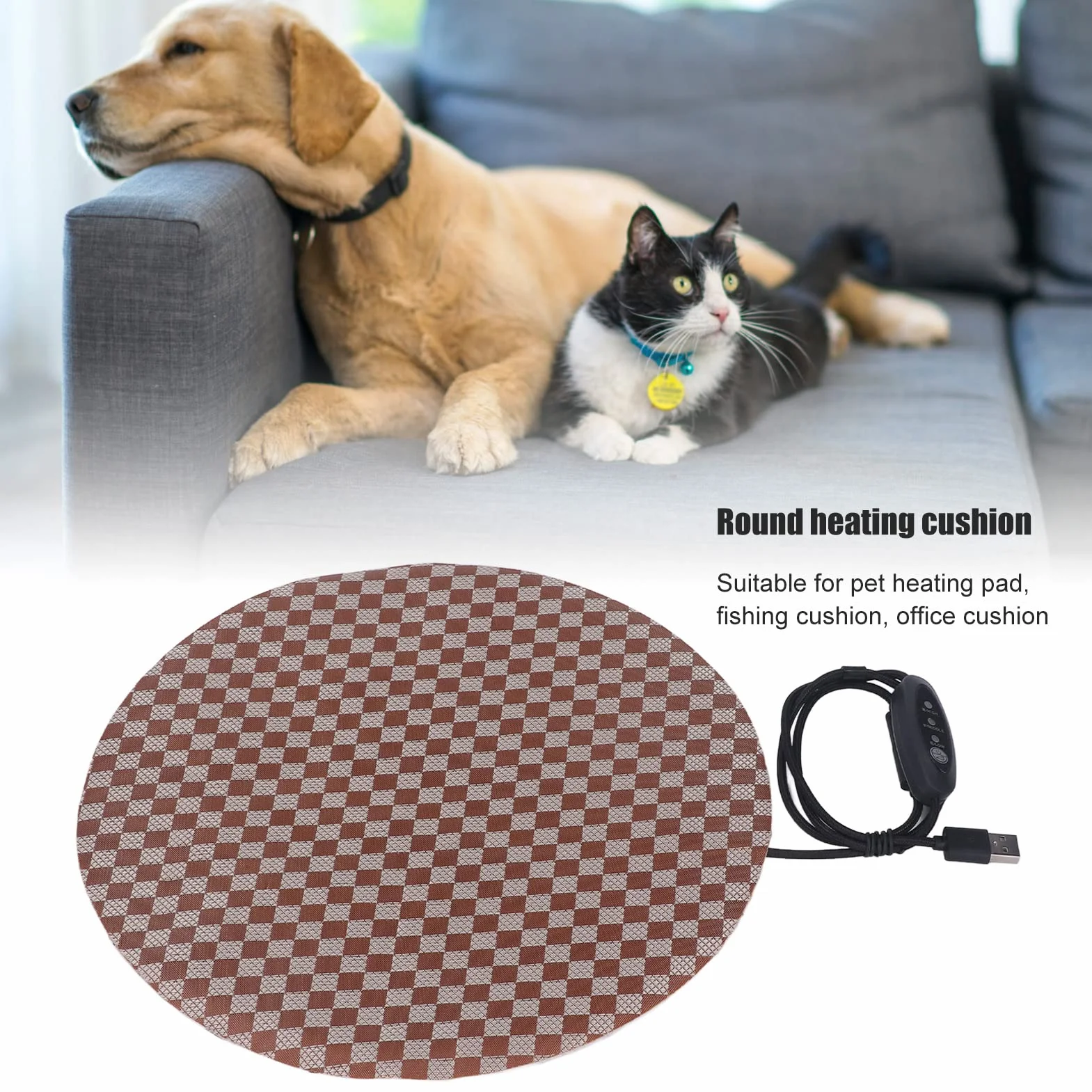 Podkładka Grzewcza dla Zwierząt Domowych 3 Poziomy Usb Tkanina Oxford Okrągły Gad Poduszka Biurowa 28 Cm średnica Filcowa Tkanina Poduszka Wędkarska Okrągły Kształt Tkaniny
