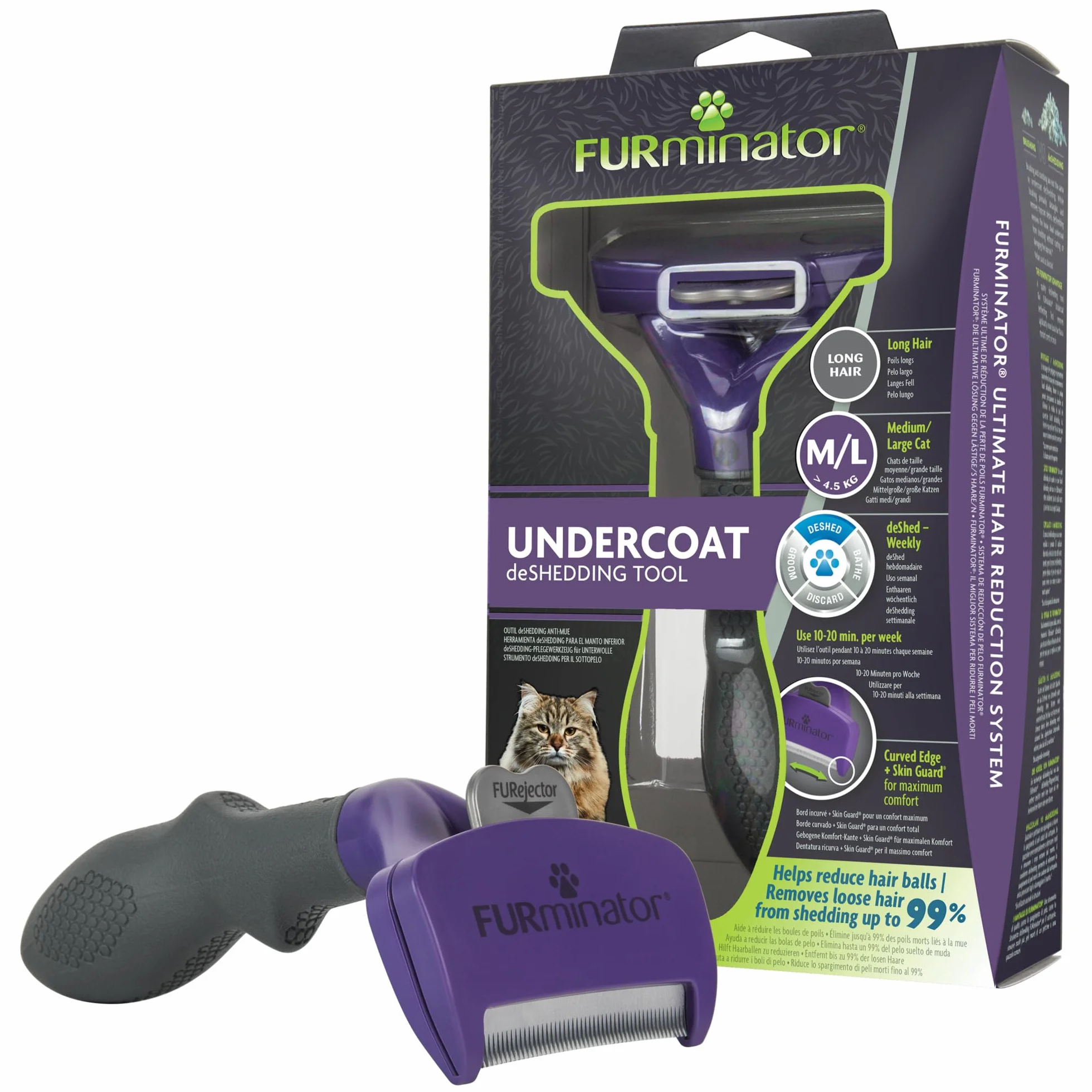 Furminator T691662 Zgrzebło do Pielęgnacji Sierści Dużych Kotów, M/L, Czarny/Niebieski