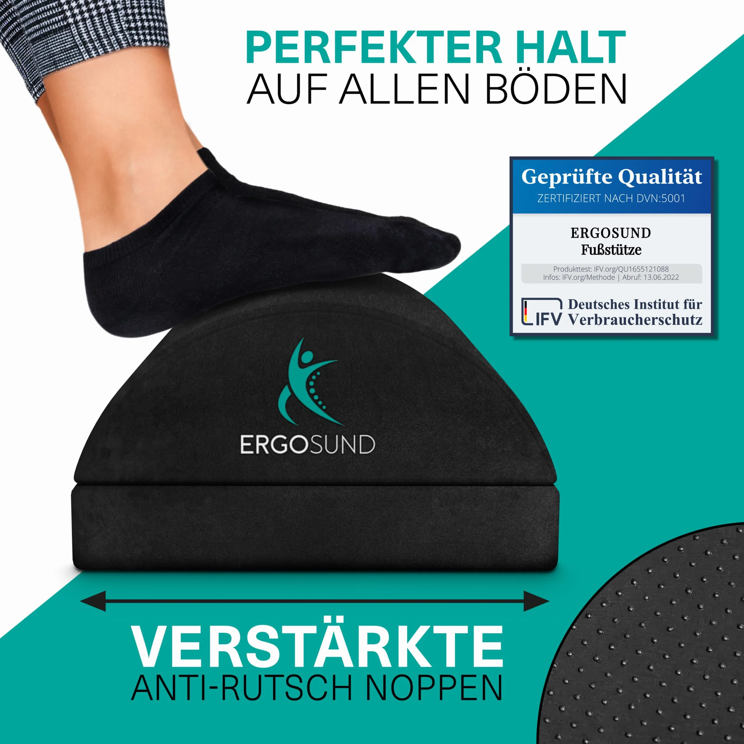 ERGOSUND® Fußstütze Schreibtisch [TESTSIEGER] - Premium Schaumstoffkern - Höhenverstellbare Fußbank [rutschfest] - Ergonomische Fußablage für das Büro & Home Office - Mit Ergotherapeuten entwickelt