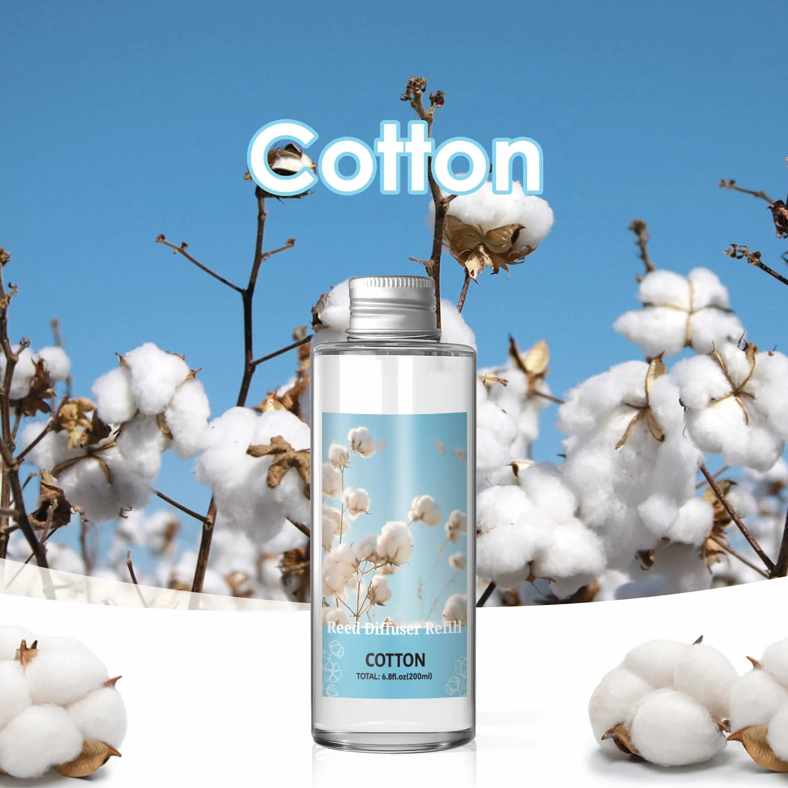 SCENTORINI Zapach do pomieszczeń, zapach bawełny, 200 ml, butelka uzupełniająca do dyfuzora, długotrwały aromat uzupełniający do salonu, sypialni, łazienki