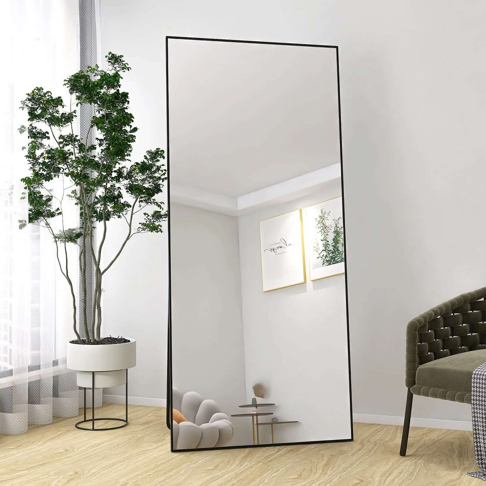 Fofetbfo Lustro stojące o pełnej długości, 180 x 80 cm, prostokątne, duże lustro ścienne do zawieszenia, duże lustro ścienne z aluminiową ramą do łazienki, sypialni, przedpokoju