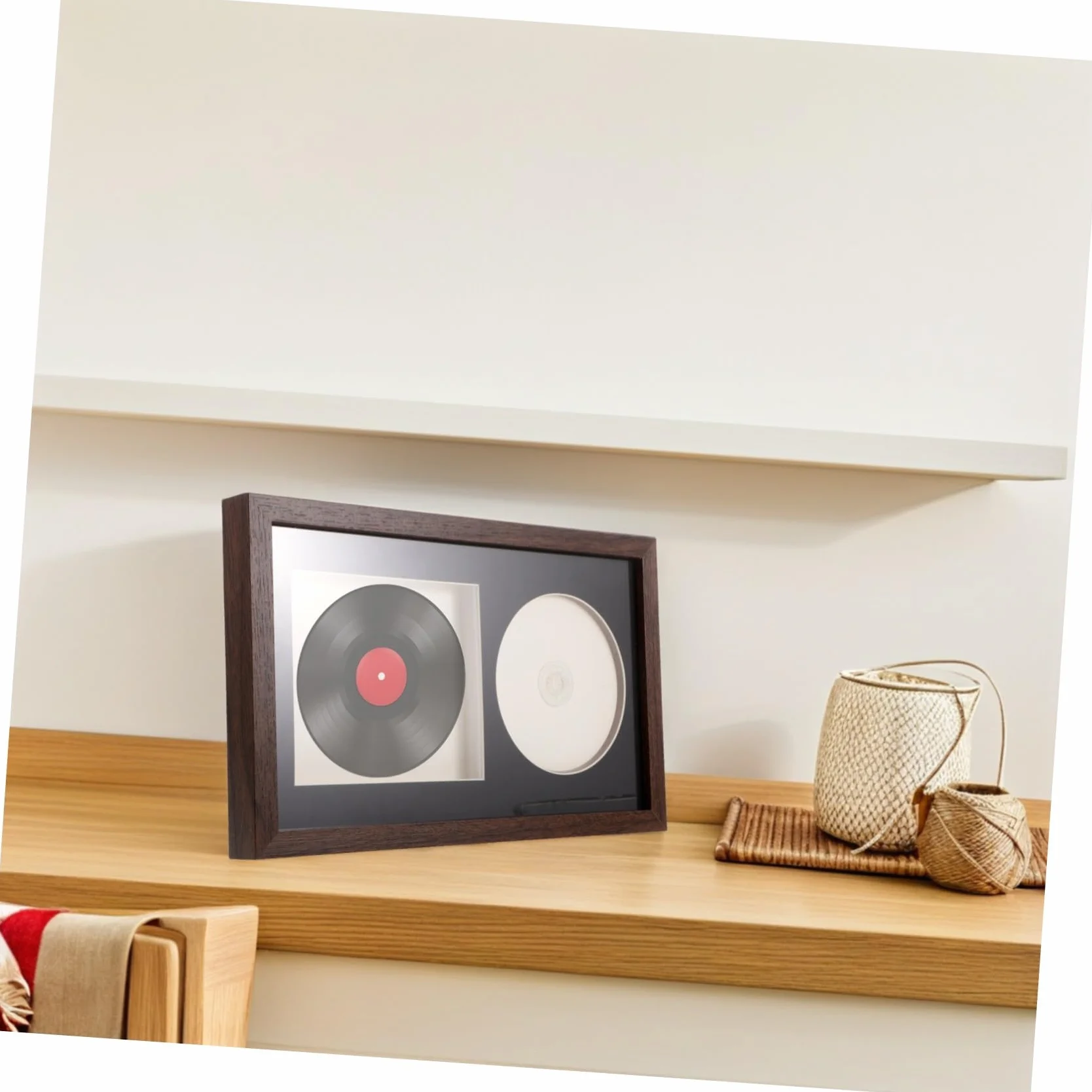 Drewniany stojak 3D z winylu i płyt CD, uchwyt ścienny i stołowy, 14,2 x 12,4 cm, kolekcjoner muzyki Sto, Ele Showcase na albumy i płyty