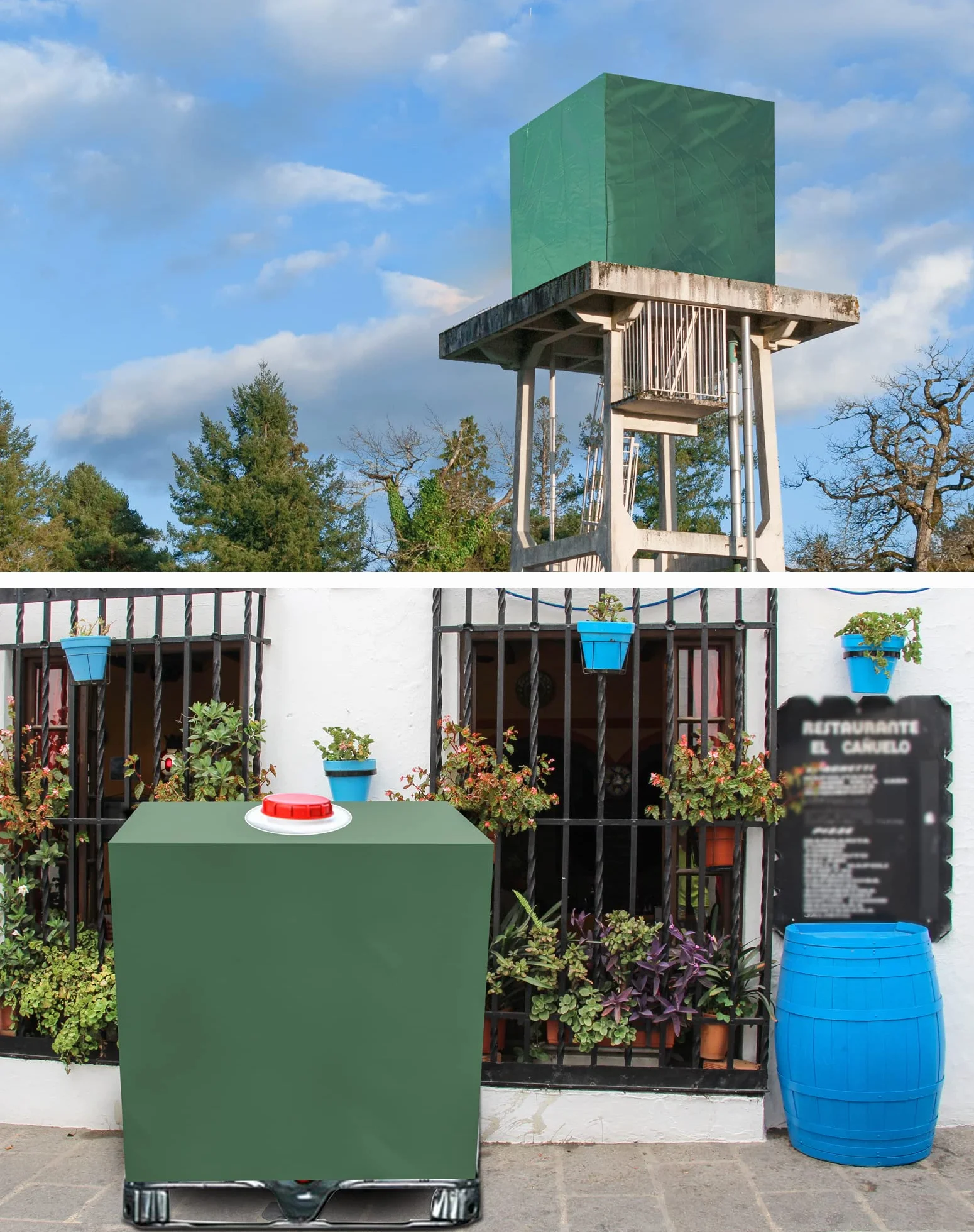 Osłona zbiornika IBC na wodę, plandeka na zbiornik na wodę o pojemności 1000 l, wodoszczelna, ochrona przed promieniowaniem UV, pokrowiec ochronny, 116 x 100 x 120 cm