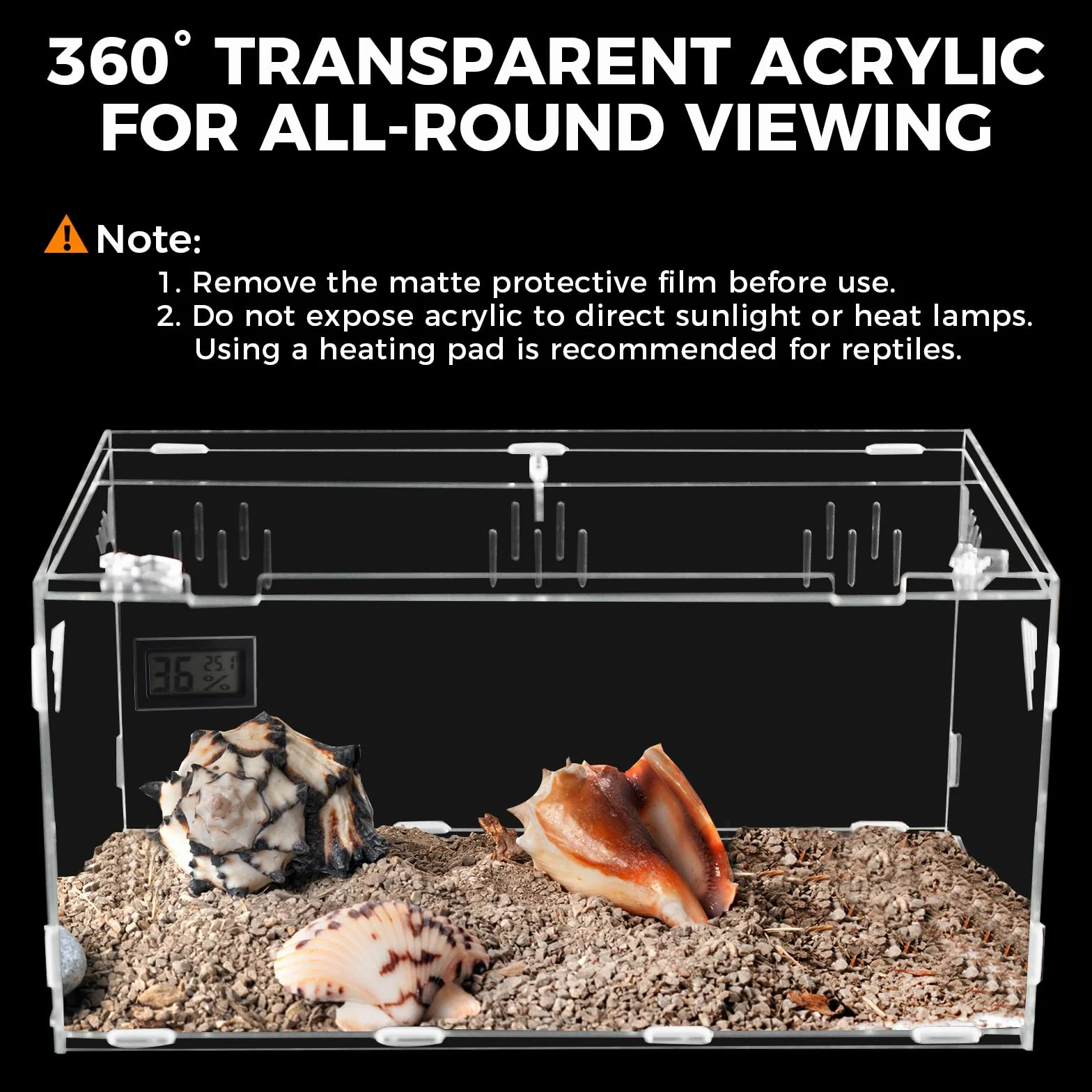 Akrylowe terrarium 39x25x19 cm z higrometrem dla gadów gekon kameleon