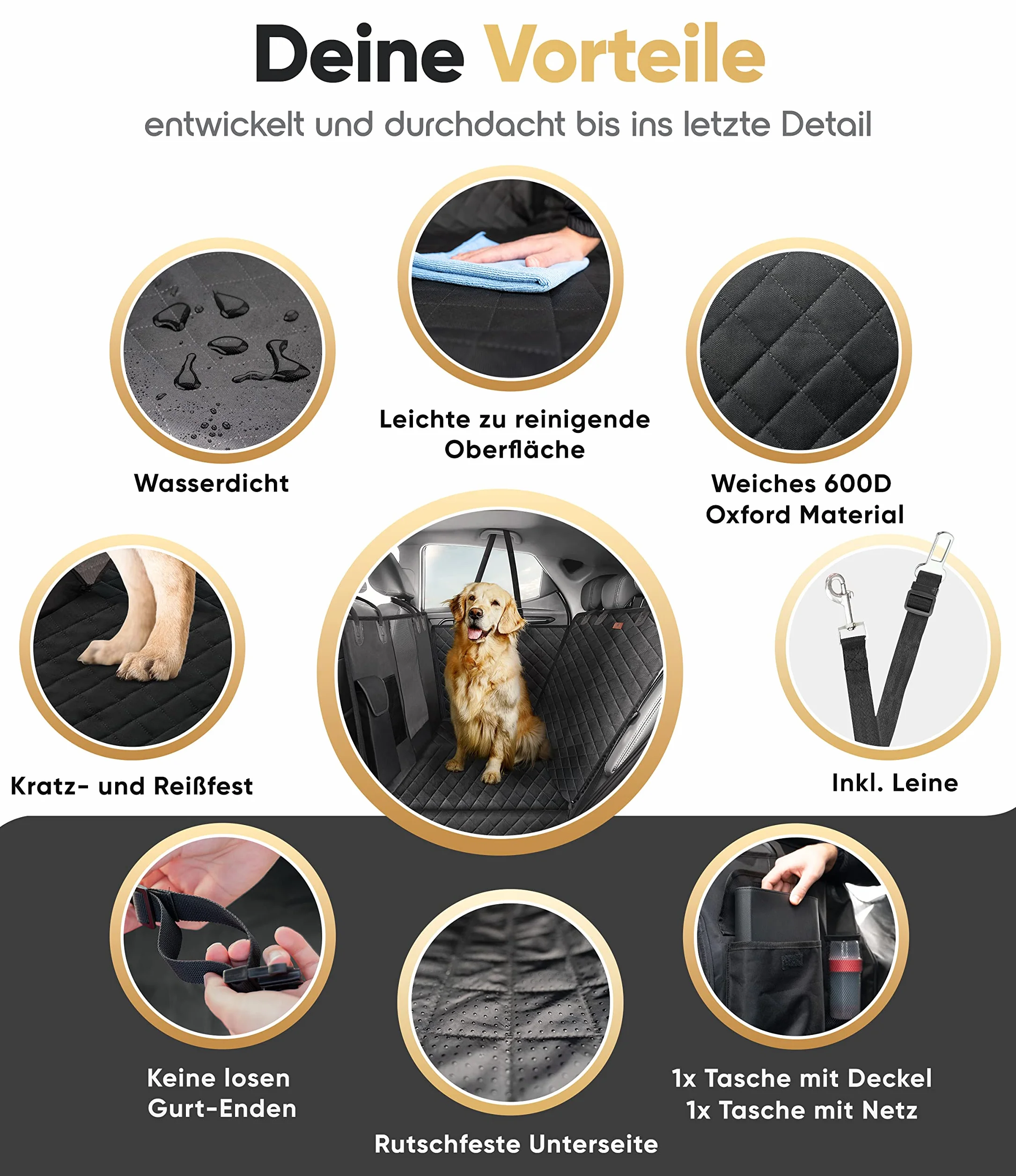 Heldenwerk Narzuta ochronna do samochodu dla psa wodoszczelna odporna na zarysowania uniwersalna mata na tylną kanapę z osłoną boczną