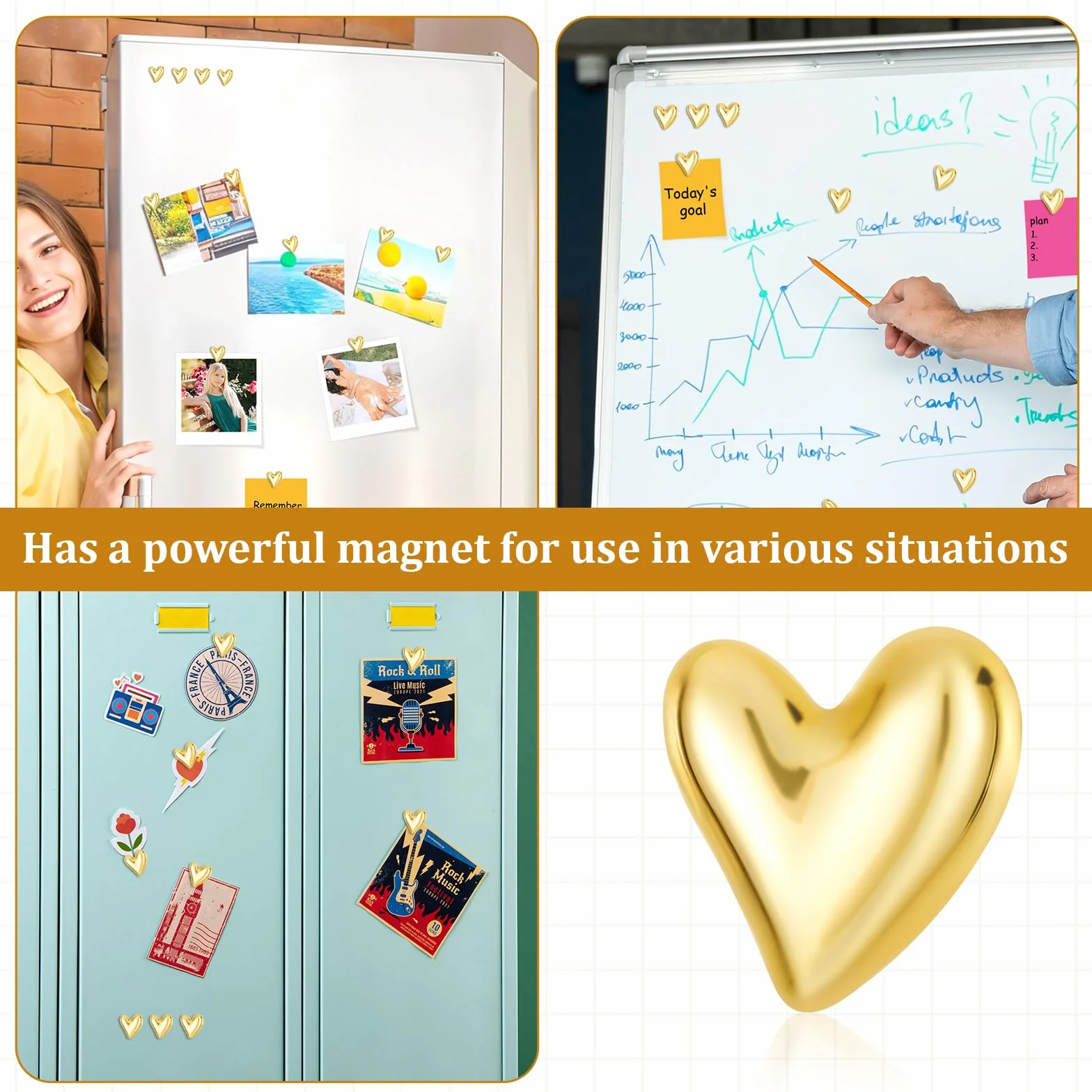 Magnesy na lodówkę, 22 sztuki, złote magnesy na lodówkę, zestaw magnesów 3D, piękny kształt serca, na tablicę magnetyczną, kalendarz, lodówkę, kuchnię, 22 sztuki