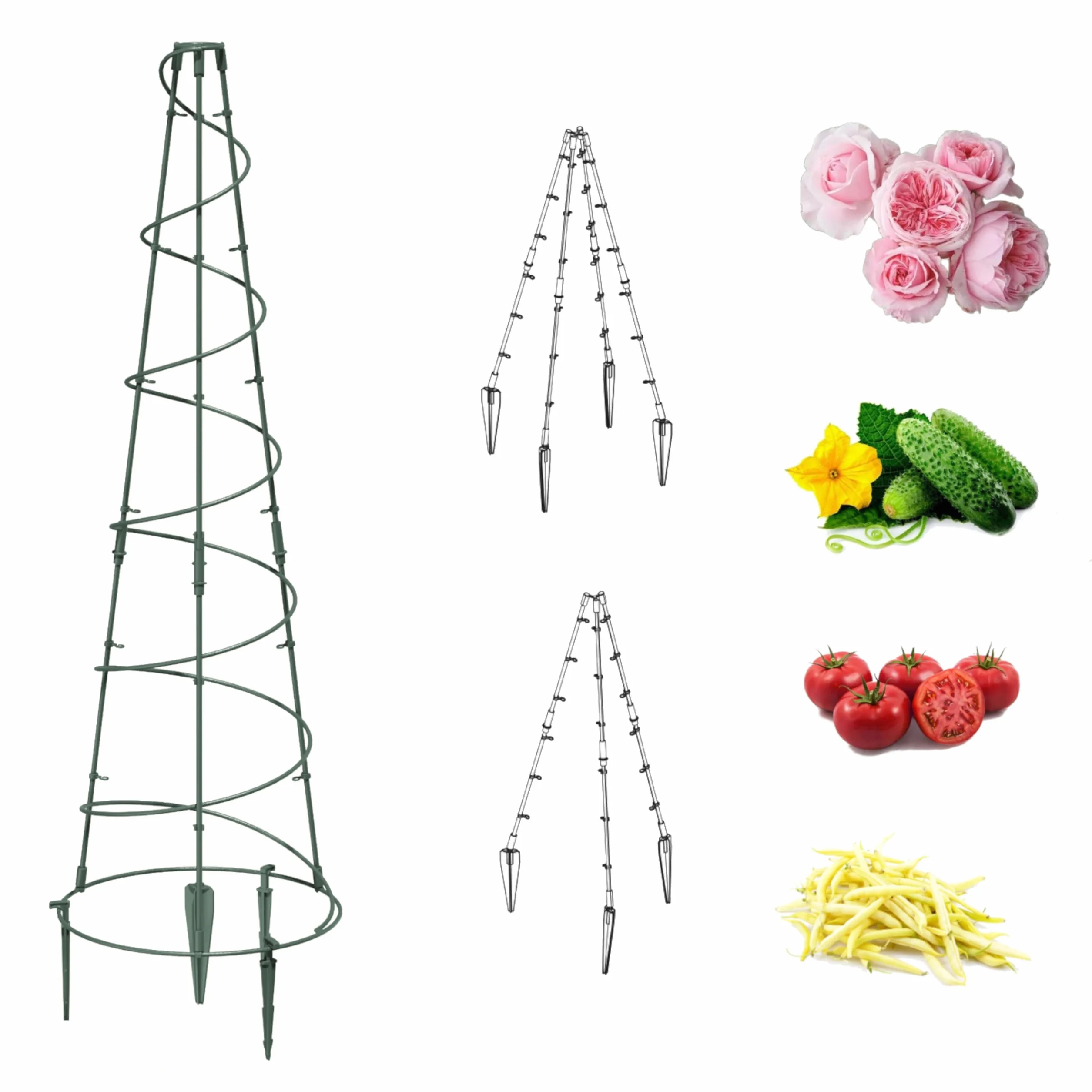Podpórka ogrodowa do roślin pnących, stożkowa pergola spiralna, stojak na doniczki, średnica 35 cm i wysokość 90 cm, do pomidorów, ogórków i kwiatów