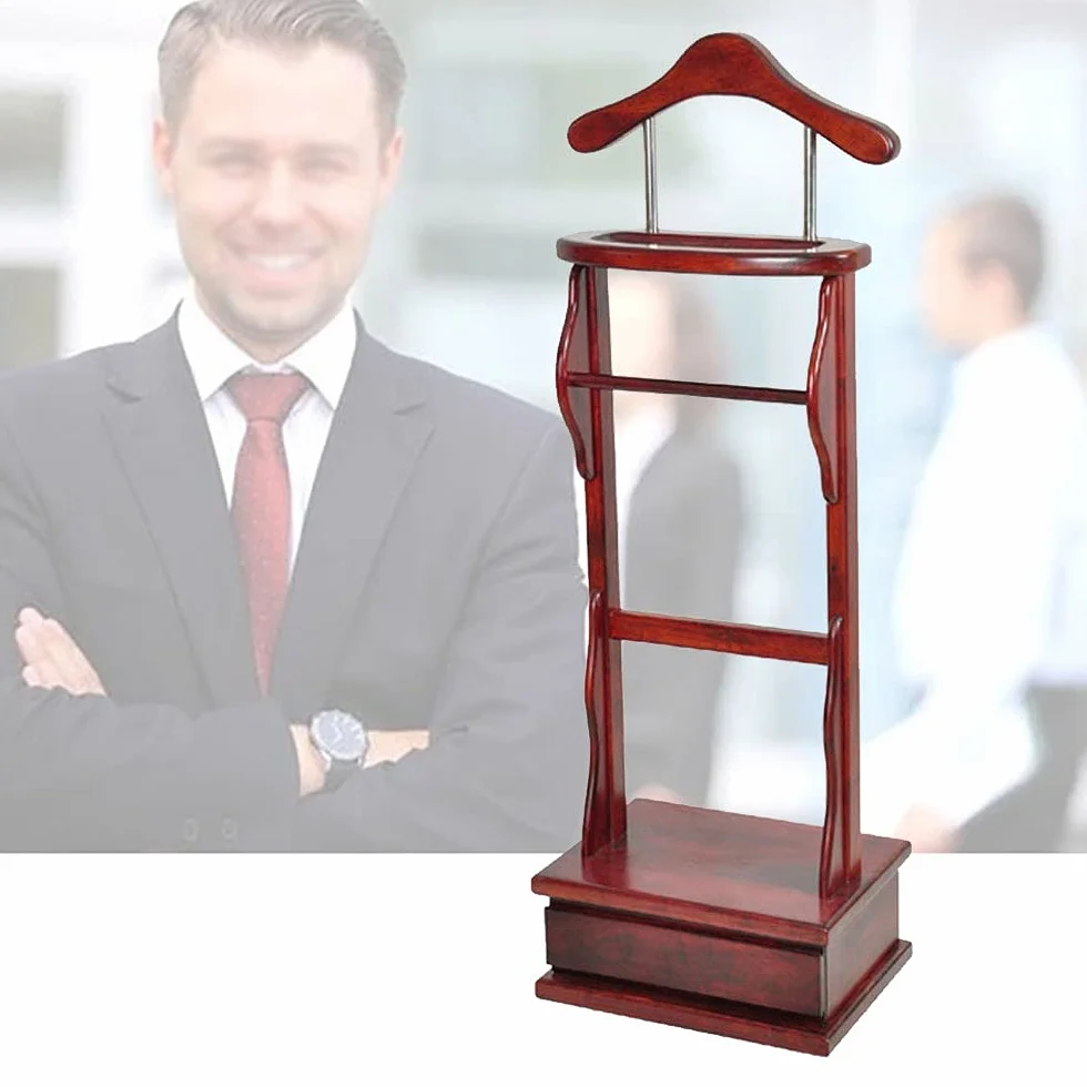 Wieszak Na Ubrania, Wolnostojący Wieszak Na Ubrania Z Prostokątną Szufladą, Z Litego Drewna, Z Półką I Wieszakiem, Unisex, Metalowy I Drewniany, Tłumik - 145 X 44 X 32,5