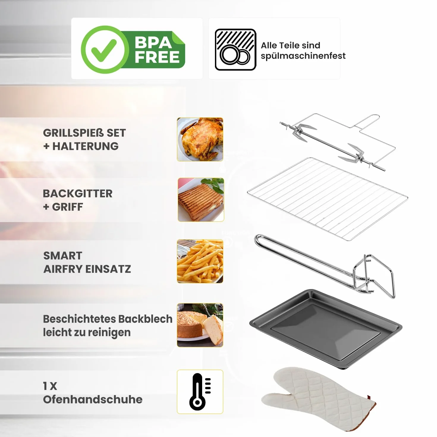 KB-Elements Mini piekarnik, 45 l, 2000 W, konwekcyjny piec do pizzy, elektryczny wiszący grill, kempingowy rożen obrotowy