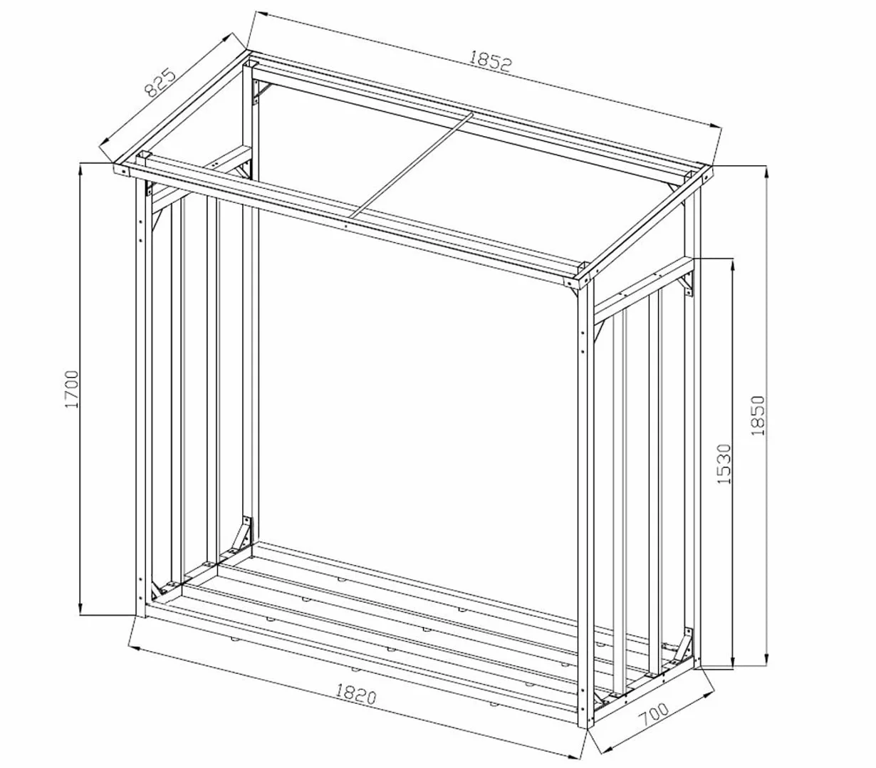 QUICK STAR Metalowy regał na drewno kominkowe antracyt XXL 185 x 70 x 185 cm, stojak na drewno opałowe do ogrodu, 2,3 m³, magazyn drewna kominkowego, pomoc do układania drewna na zewnątrz.