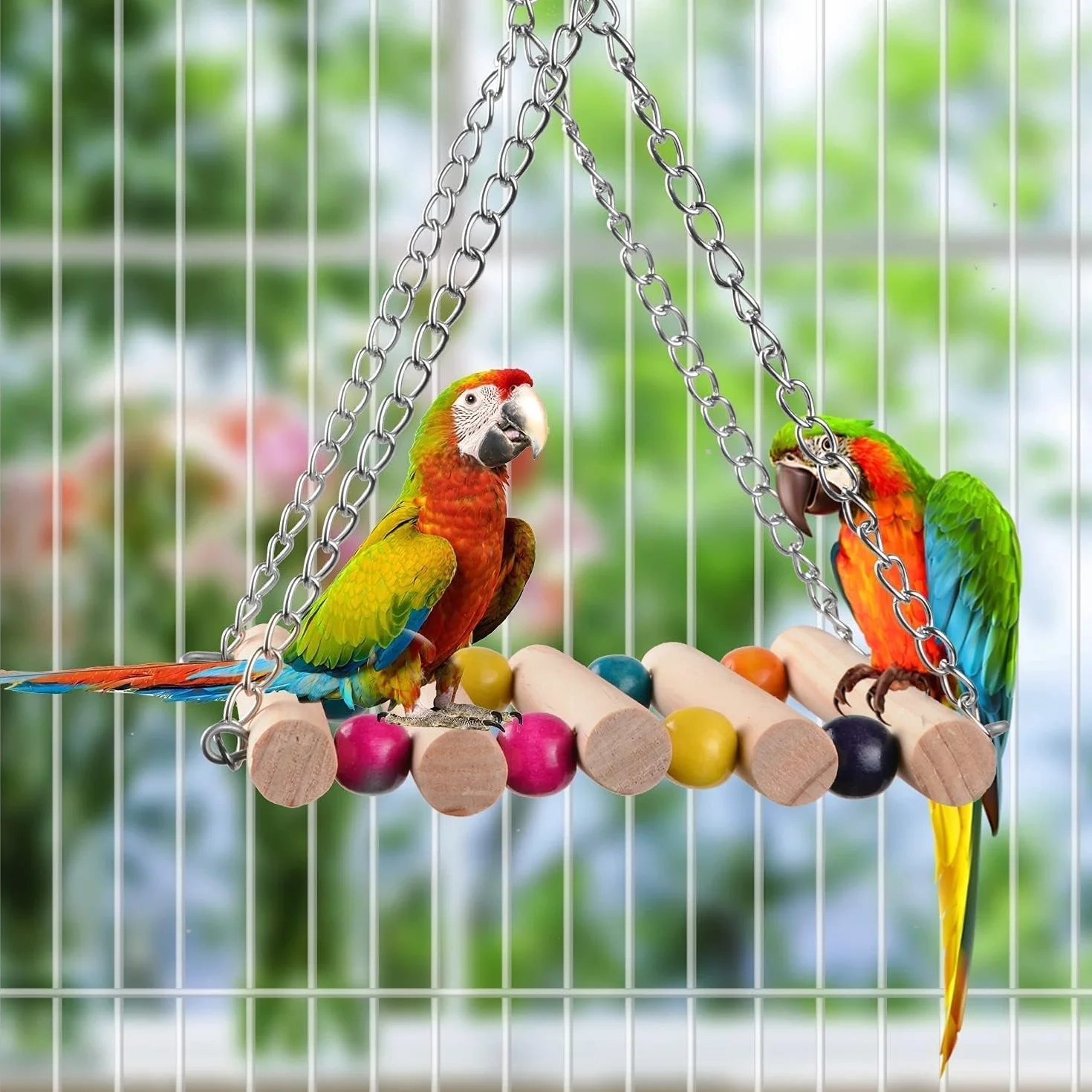 Zabawki dla Ptaków - Papuga, Akcesoria, Huśtawka, Żucie, Stojący, Wiszący Hamak, Drabina Wspinaczkowa dla Papug, Conure, Cockatiel, Mynah, Ptaki Miłości, Zięby, 18 Szt
