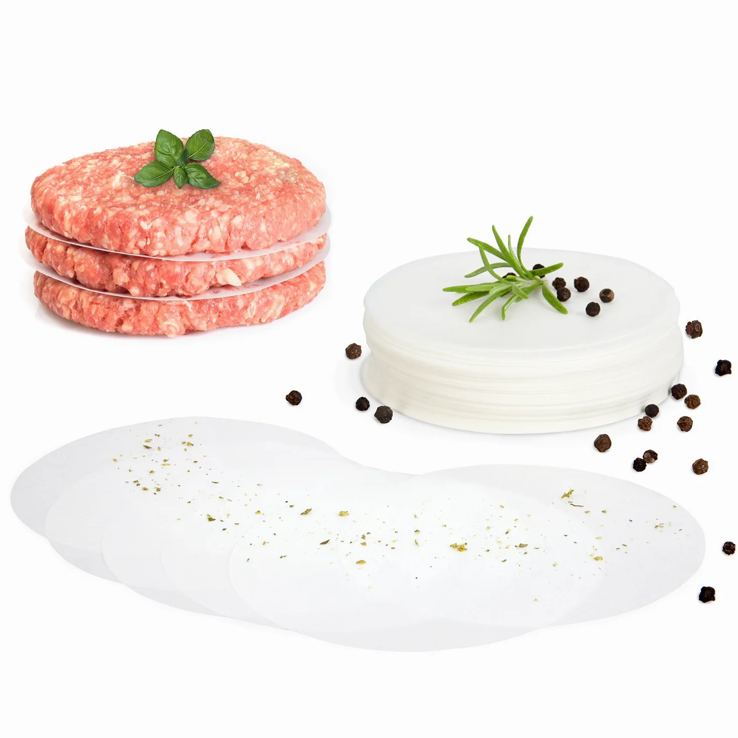 Okrągły zestaw papieru pergaminowego do hamburgera, 500 wkładów do frytkownicy powietrznej do tortilli i mini burgerów, 13 cm, nieprzywierająca prasa do rzeźnika