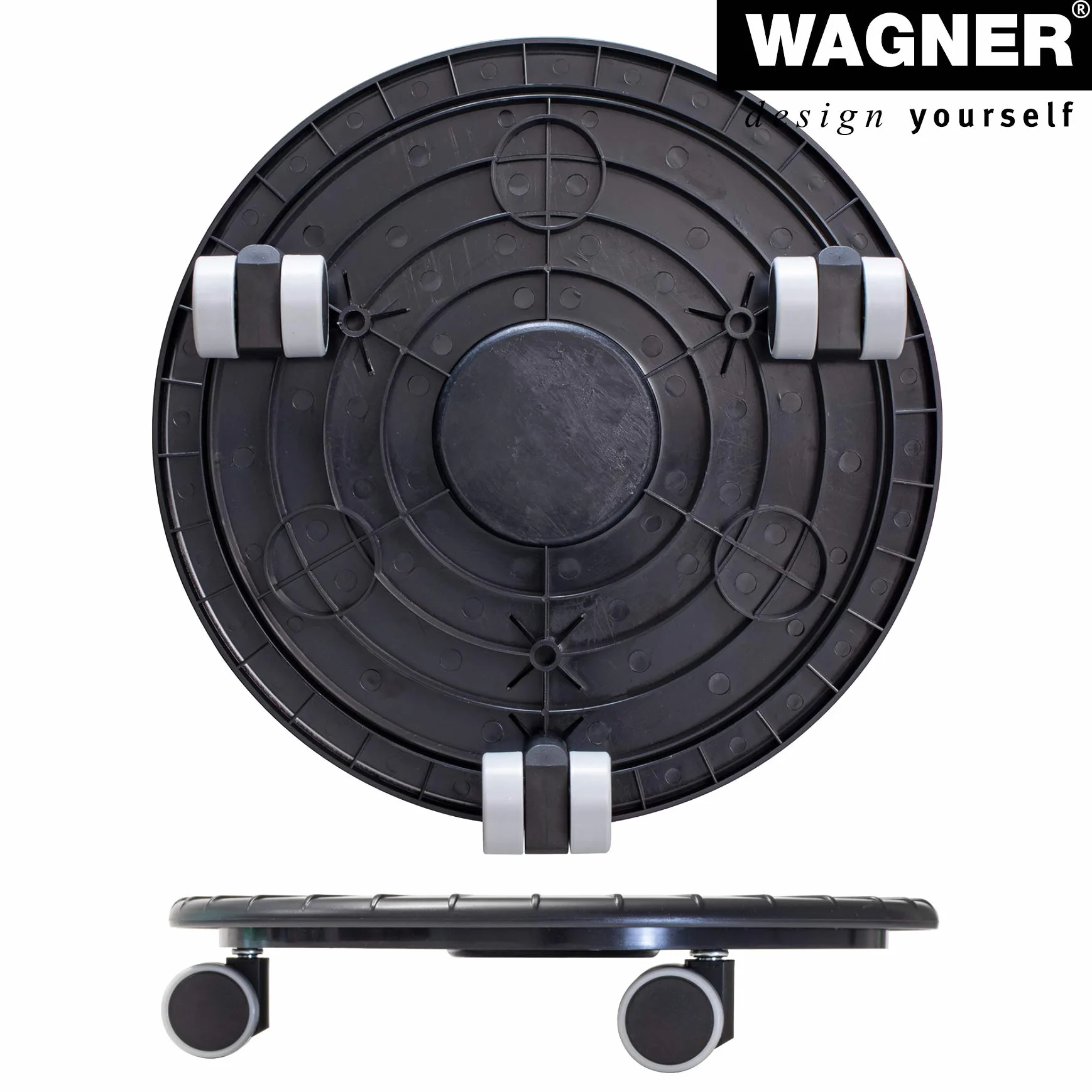 WAGNER Flat 20044901 wózek na rośliny Ø 30 x 6 cm, do użytku w pomieszczeniach, czarny I płaska rolka z tworzywa sztucznego ABS, odporna na działanie wody, udźwig 80 kg