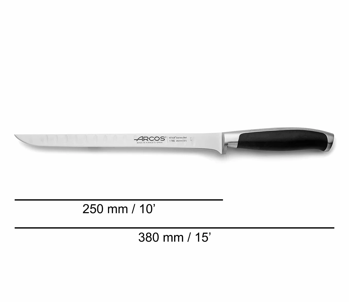 Arcos Seria Kyoto - Nóż do krojenia szynka - Ostrze Nitrum kuta stal nierdzewna 25 cm - uchwyt polioksymetylen (POM) kolor czarny