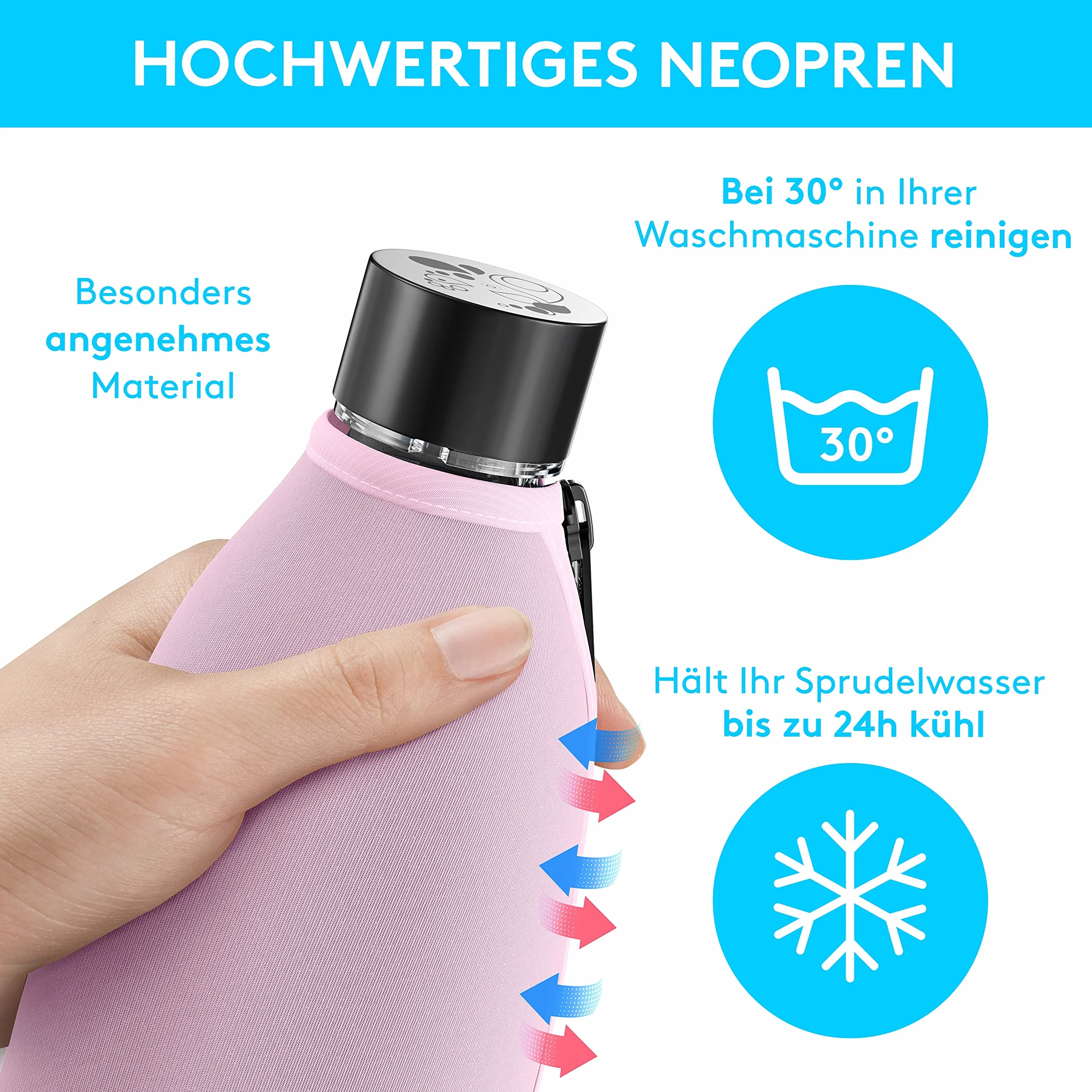 Premium etui ochronne kompatybilne z butelką z tworzywa sztucznego SodaStream Duo [dodatkowy efekt chłodzenia] – ochrona przed pęknięciem neoprenowa osłona na butelki plastikowe – idealne akcesorium w podróży