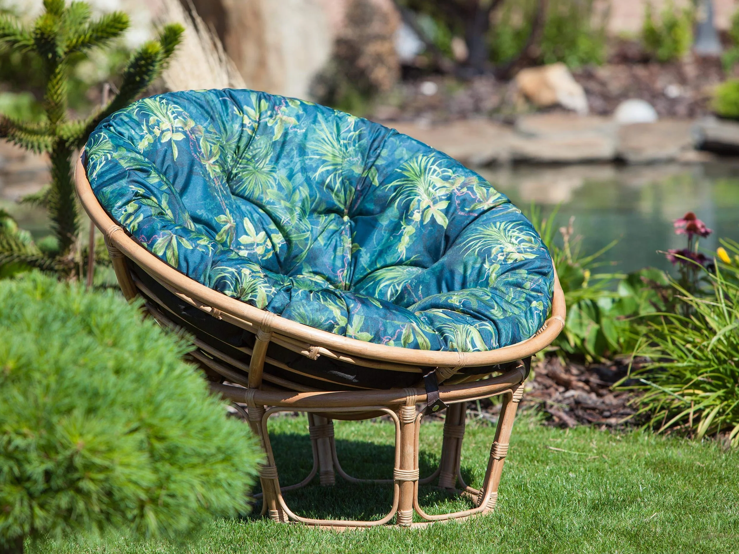 PillowPrim Poduszka na fotel papasan, podkładka, poduszka zamienna Papasan D 114 cm, wyściełana poduszka podłogowa, poduszka do siedzenia, do fotela wiszącego, wyprodukowano w UE – zielona trawa