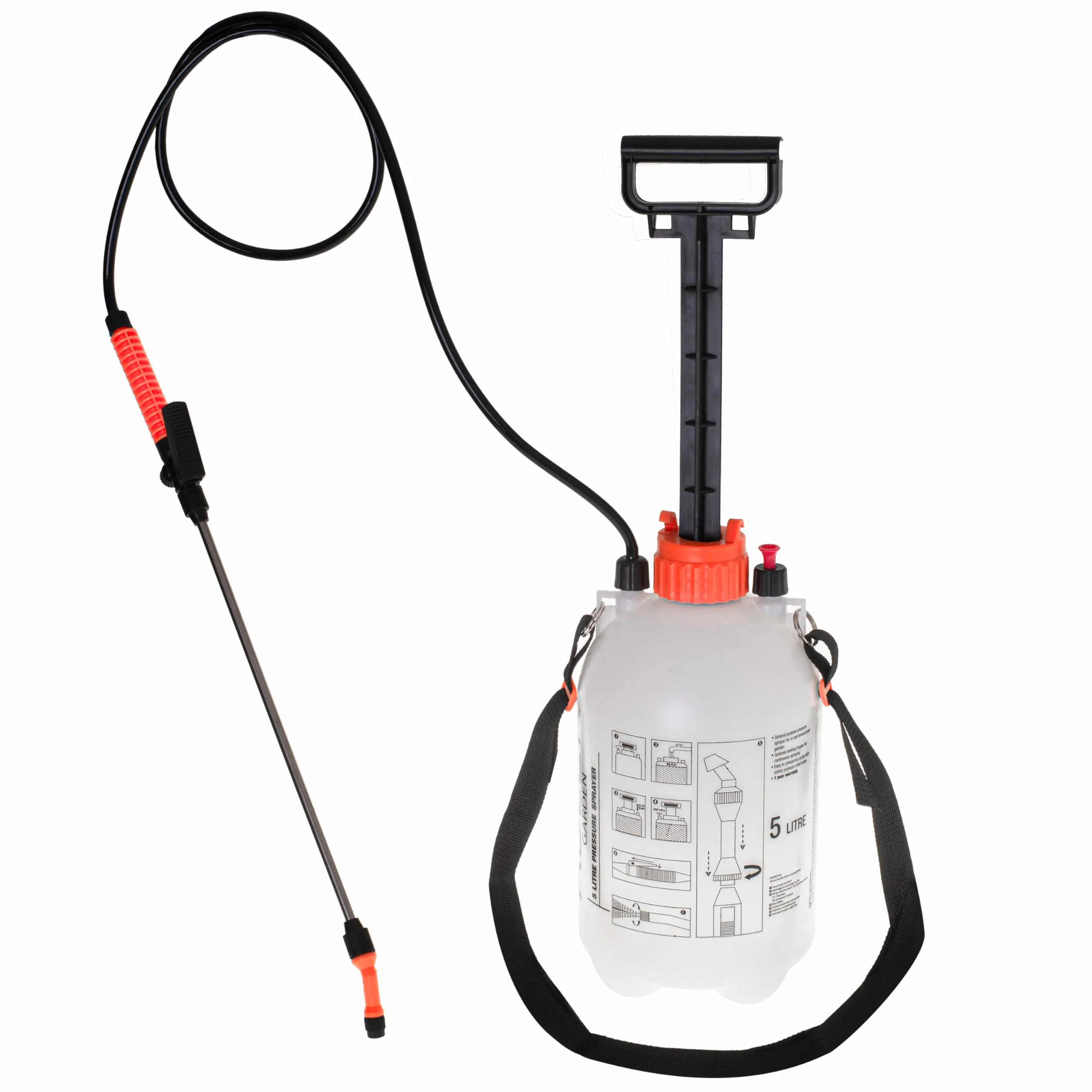 ADLER EUROPE - Opryskiwacz ciśnieniowy, opryskiwacz ogrodowy 5L, ciśnienie robocze 2,5 bara, dł. lancy 43 cm, wąż 130 cm, zawór bezpieczeństwa, funkcja pracy ciągłej, pasek na ramię, PP/PE, AD6806