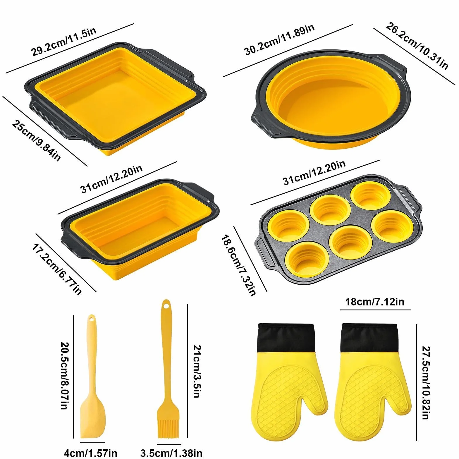 Silikonowa forma do pieczenia Układane na stos | Z zestawem rękawic, skrobaczki i pędzelka Do pieczenia muffin, chleba, babeczek w piekarniku, idealna do kuchni,