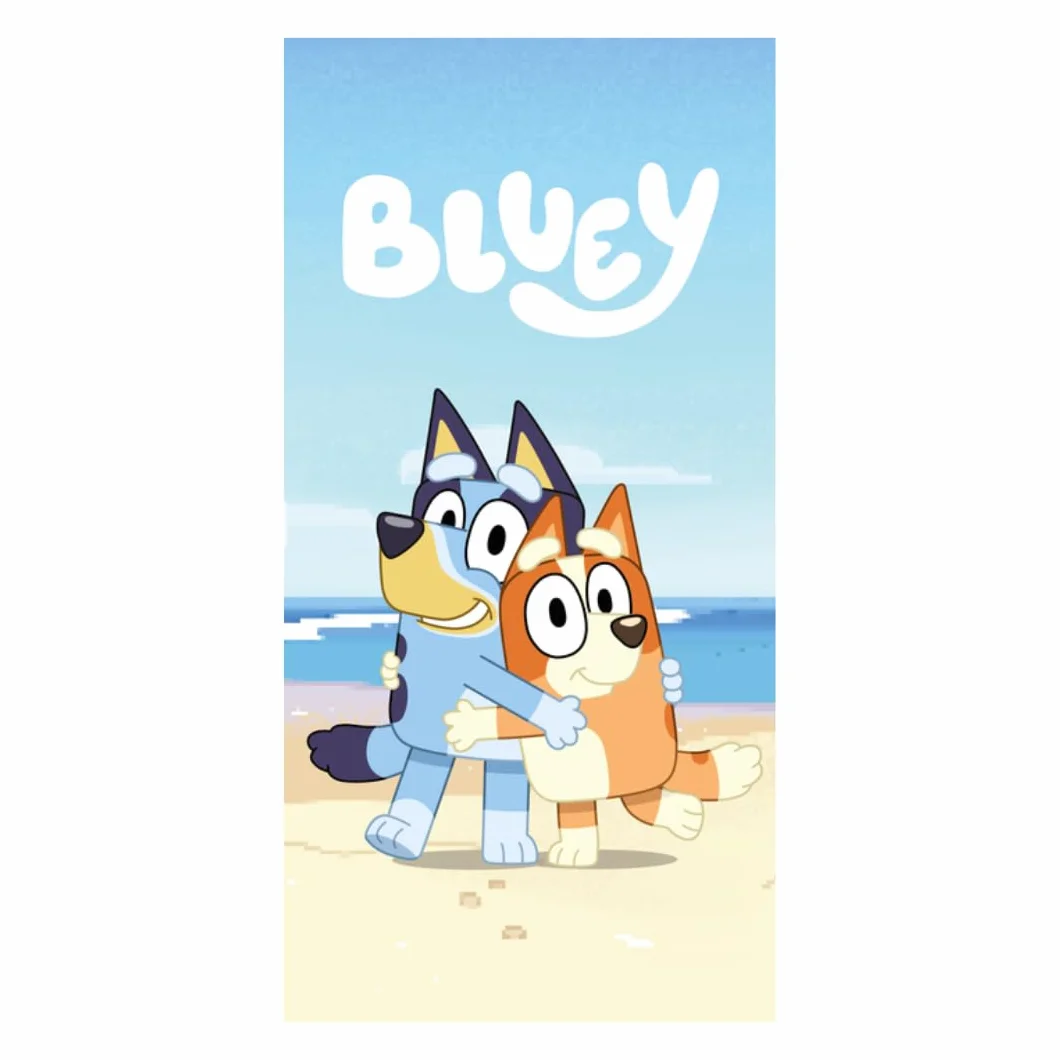 Ręcznik plażowy bluey - Ręcznik kąpielowy - Dzieci - 70 x 140 cm - 100% Bawełna - Wakacje - Pomysł na prezent - Niebieski - Niebieski/Piaskowy - Pies - Lis
