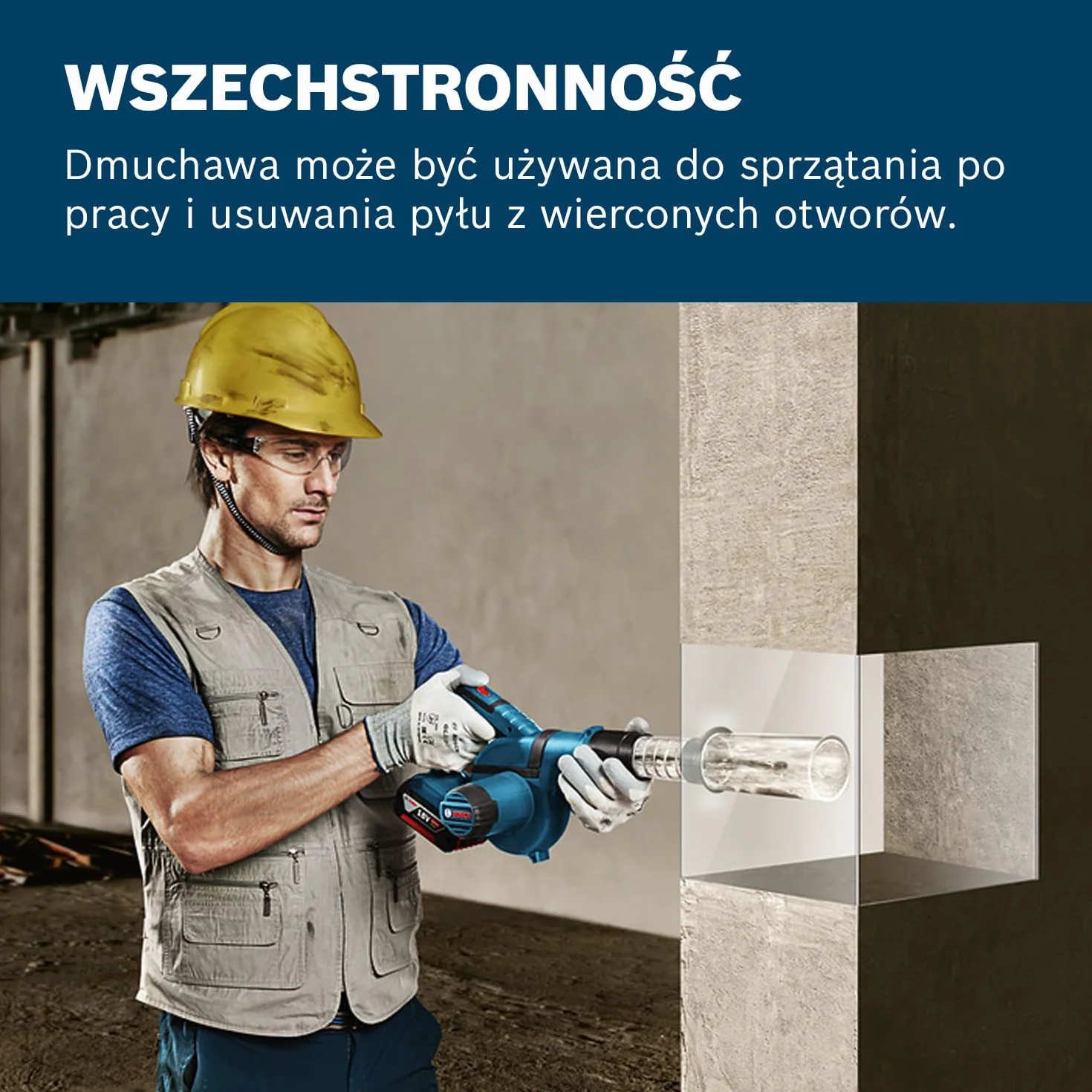 Bosch Professional system 18V: akumulatorowa dmuchawa GBL 18V-120 (prędkość przepływu powietrza do 270 km/h)