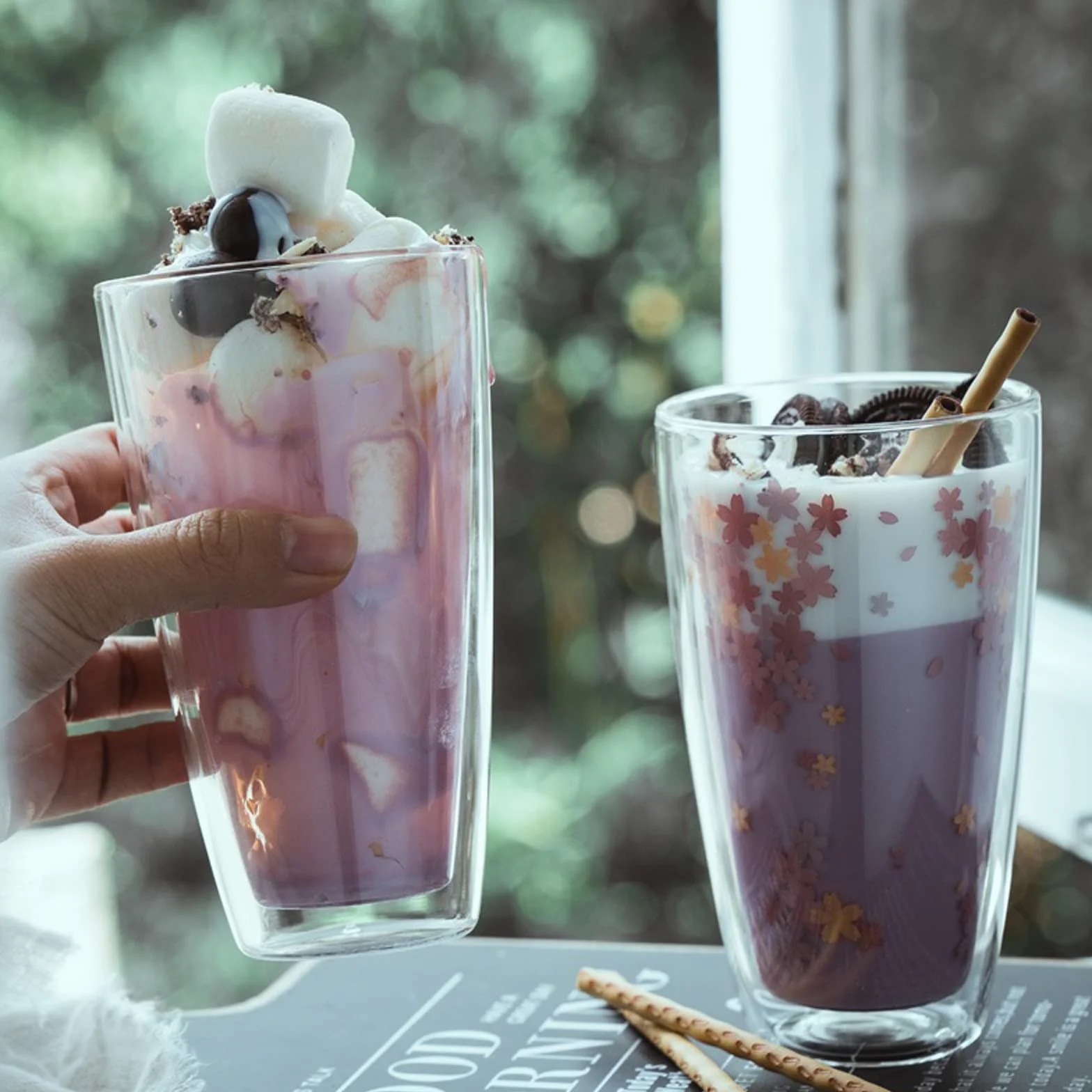ESOUY Szklanki do picia podwójna ścianka szklanki do picia szkło odporne na ciepło kubek do piwa szklanki do wody do picia soku kawy kubek do latte kieliszek do wina kieliszek do wina