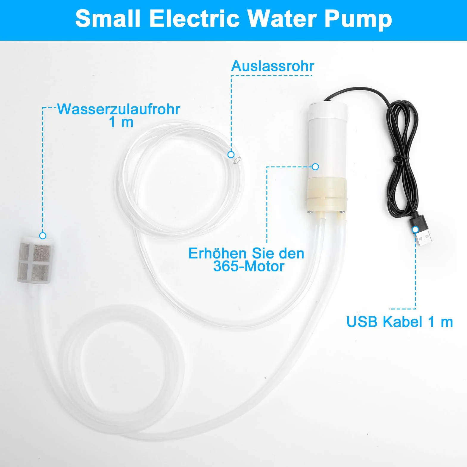 HENGBIRD Mini Pompa Wodna USB DC 5V Samozasysająca 1m Wąż PVC Filtr Kamienny do Akwarium