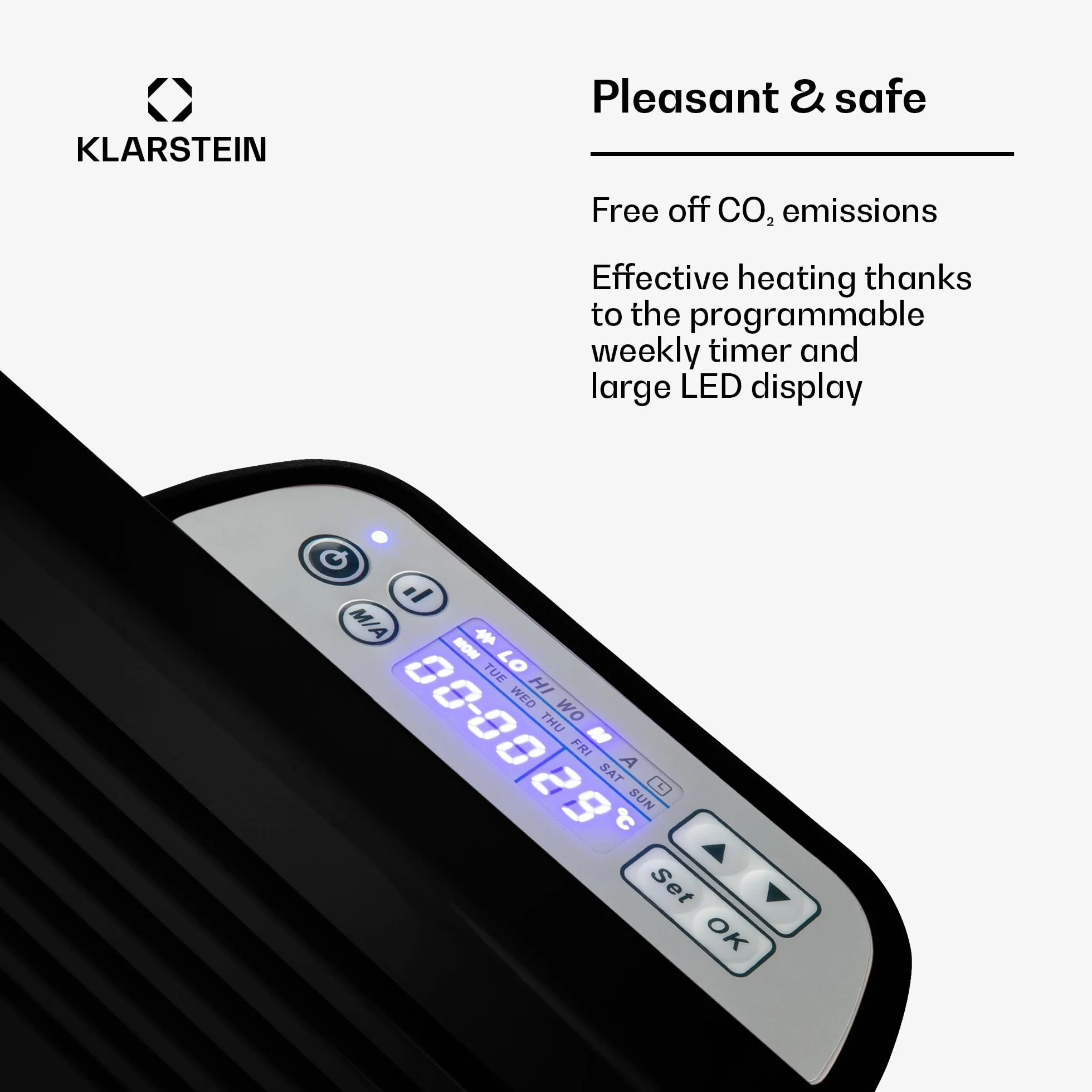Klarstein Grzejnik elektryczny, Grzejnik konwektorowy wolnostojący lub ścienny, energooszczędny, Wykrywanie otwartego okna, elektryczny, z termostatem, 2000 W