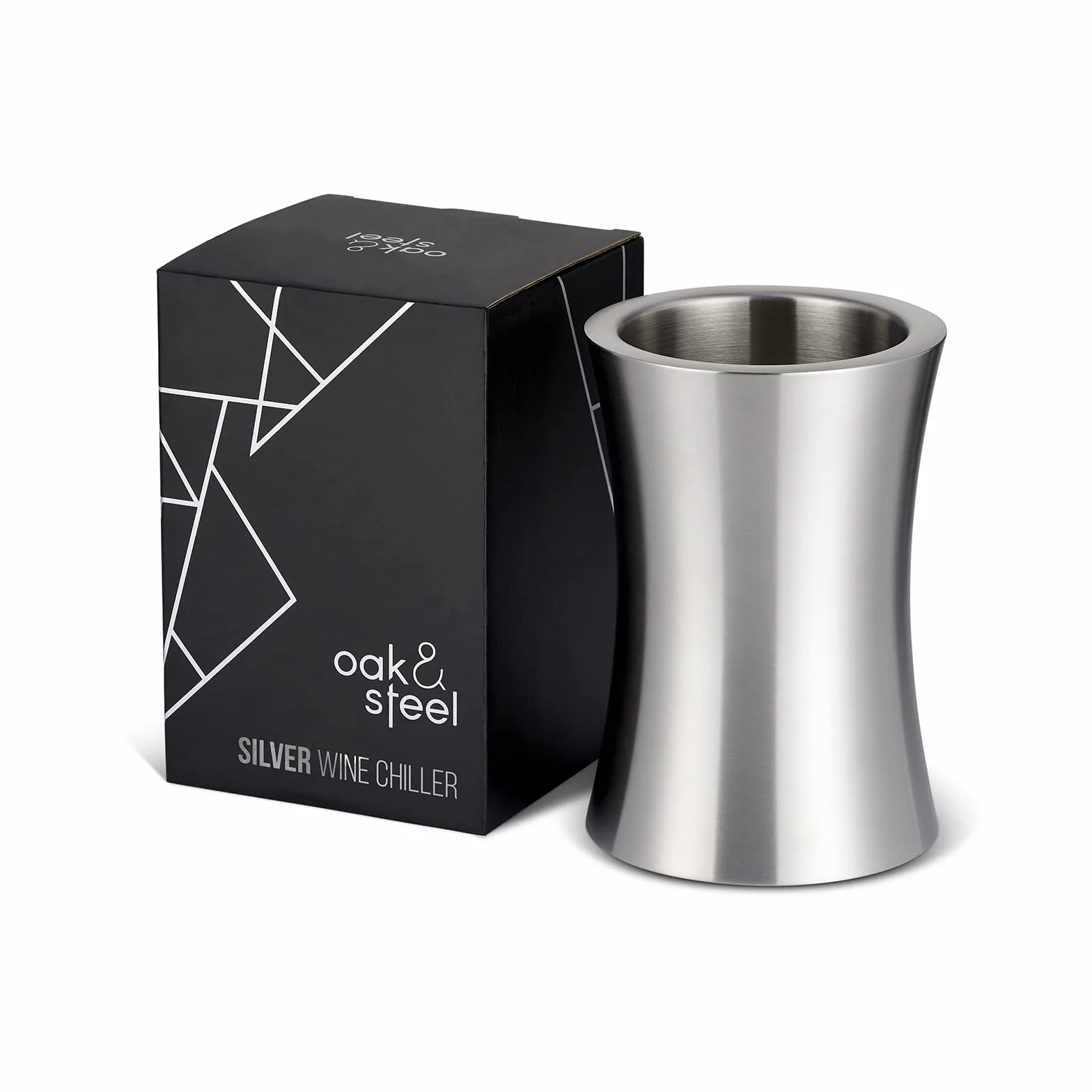 Dąb i stal – wysokiej jakości stal nierdzewna dwuścienna butelka na wino szampana wiadro chłodzące, 19 cm x 10 cm - pudełko prezentowe na urodziny, ślub, rocznicę i letnią imprezę ogrodową