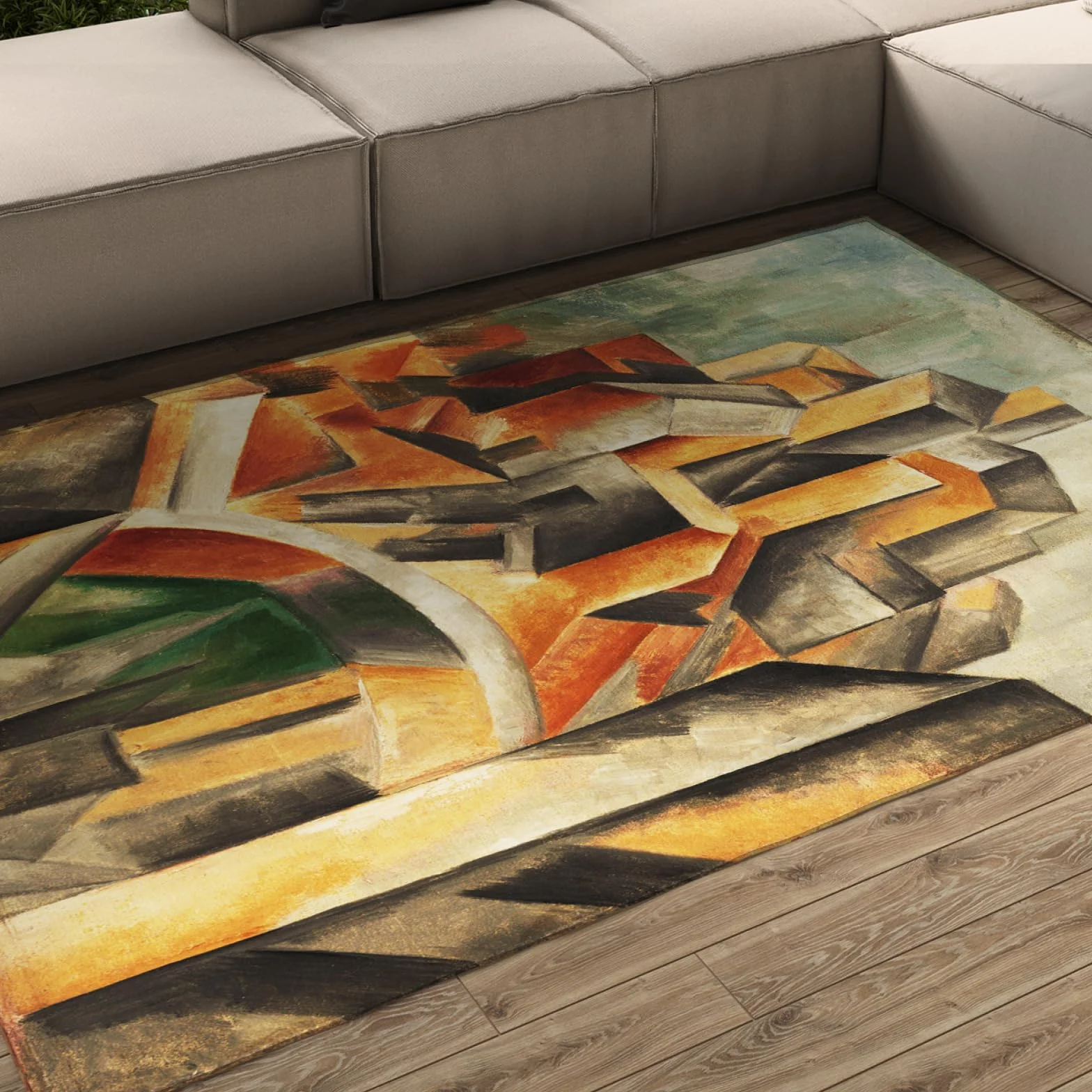 Geometryczny dywan z niskim runem do salonu, dywan w stylu Picasso, klocki do sypialni, do wewnątrz i na zewnątrz, 180 x 340 cm